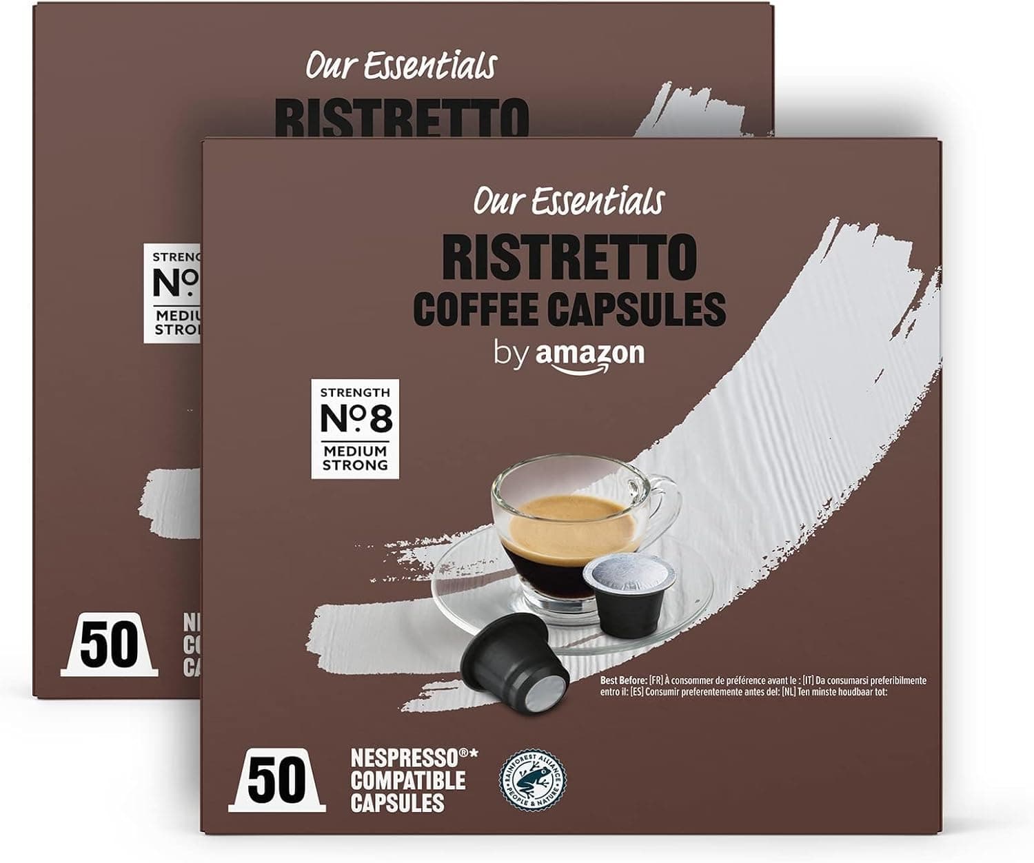 by Amazon Ristretto 100 cápsulas de café expresso compatíveis com Nespresso, torção média, 50 unidades, embalagem de 2 - certificado Rainforest Alliance