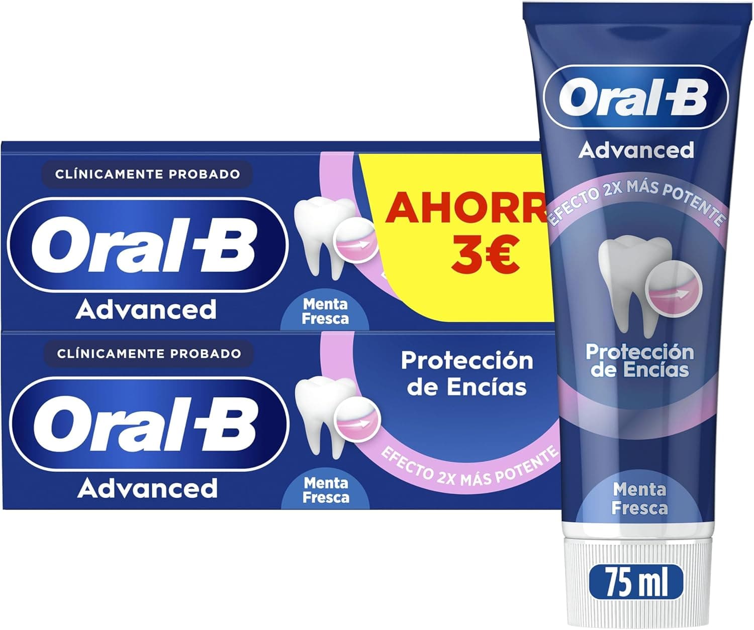 Oral-B Advanced Proteção de gengivas pasta de dentes com fluor, embalagem de 2 x 75 ml, dentífrico que protege contra a placa, cuidado com gengivas, sabor de menta fresca, 75 ml (embalagem de 2)