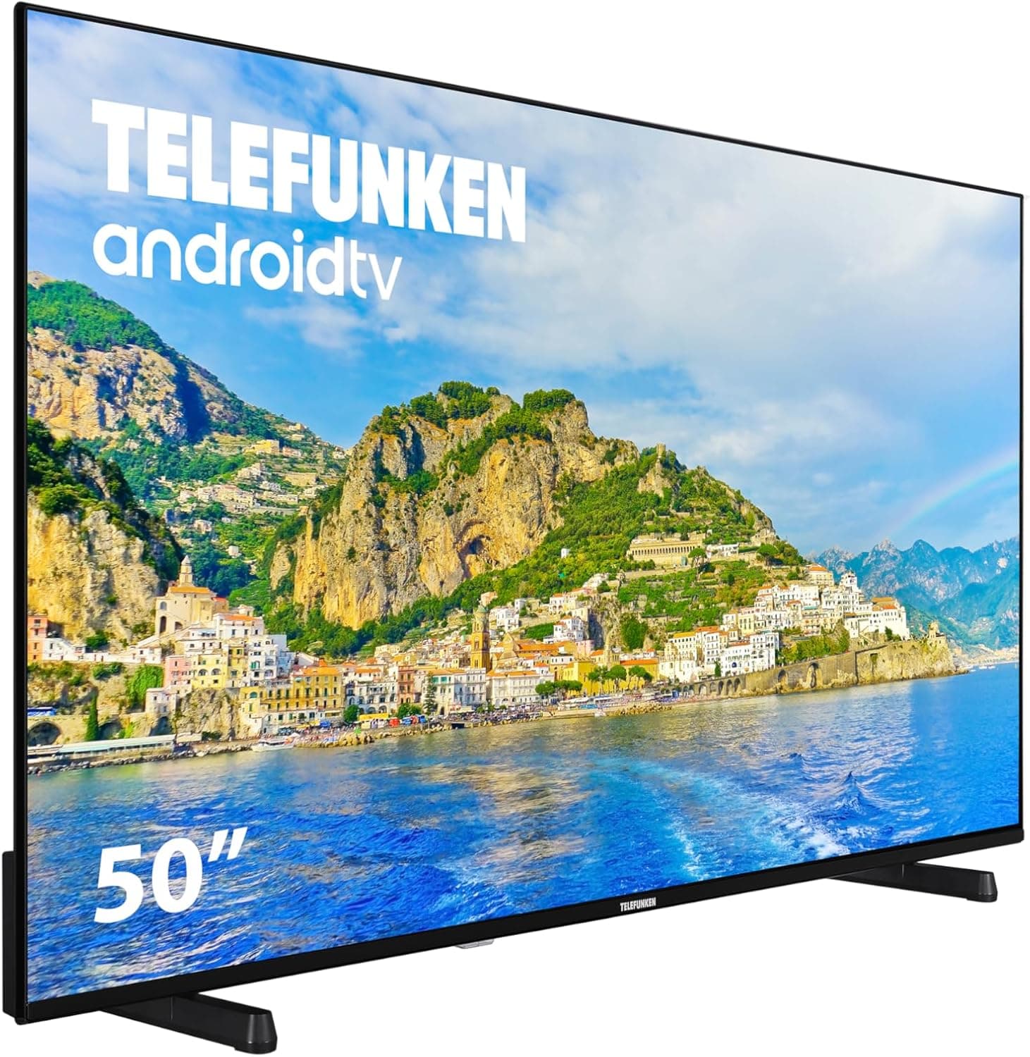 Telefunken 50DTUA724 Android TV de 50 polegadas 4K ultra HD, design sem molduras, HDR10, Dolby Vision, Bluetooth, Chromecast integrado, compatível com o Google Assistant, Dolby Atmos