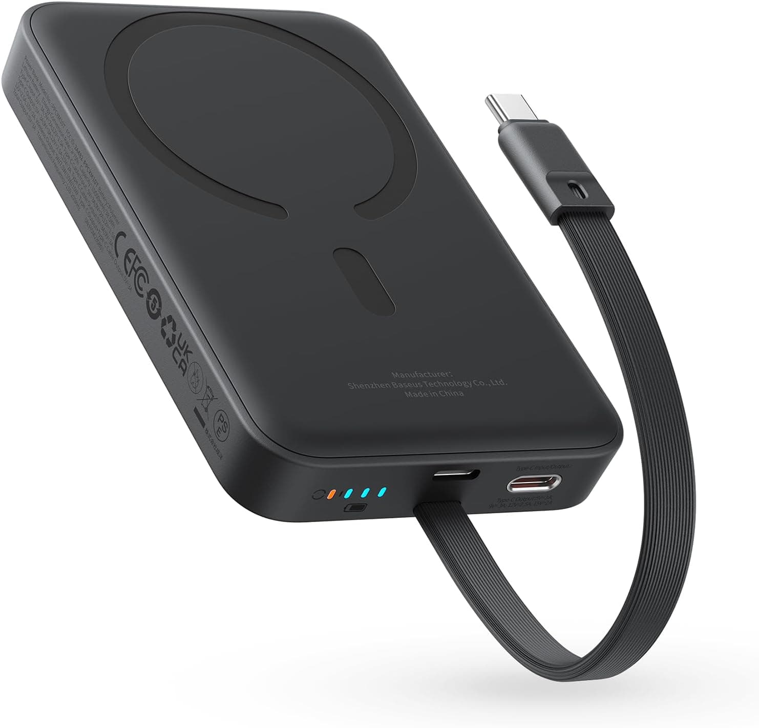 Baseus Magsafe Power Bank PD 30W, 10000 mAh bateria externa magnética com cabo USB-C integrado
