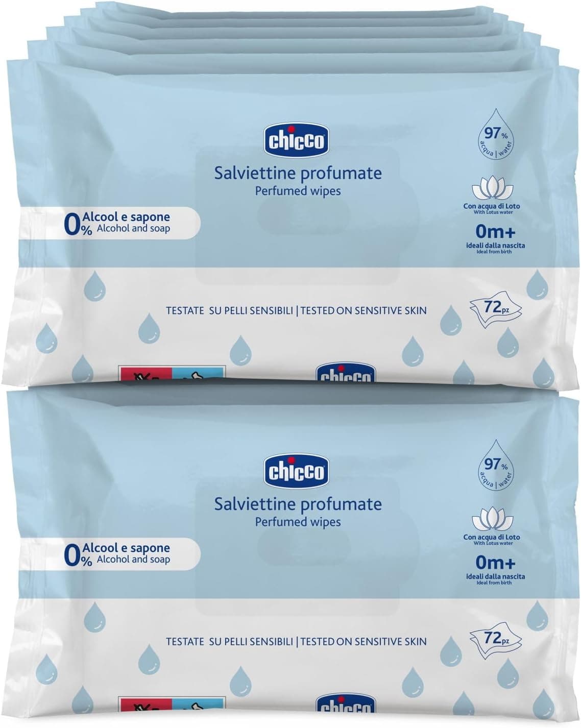 Toalhetes multiusos para bebés, sem álcool, perfumados, adequados para peles sensíveis, mega-pack de 864 toalhetes, 12 pacotes de 72 toalhetes