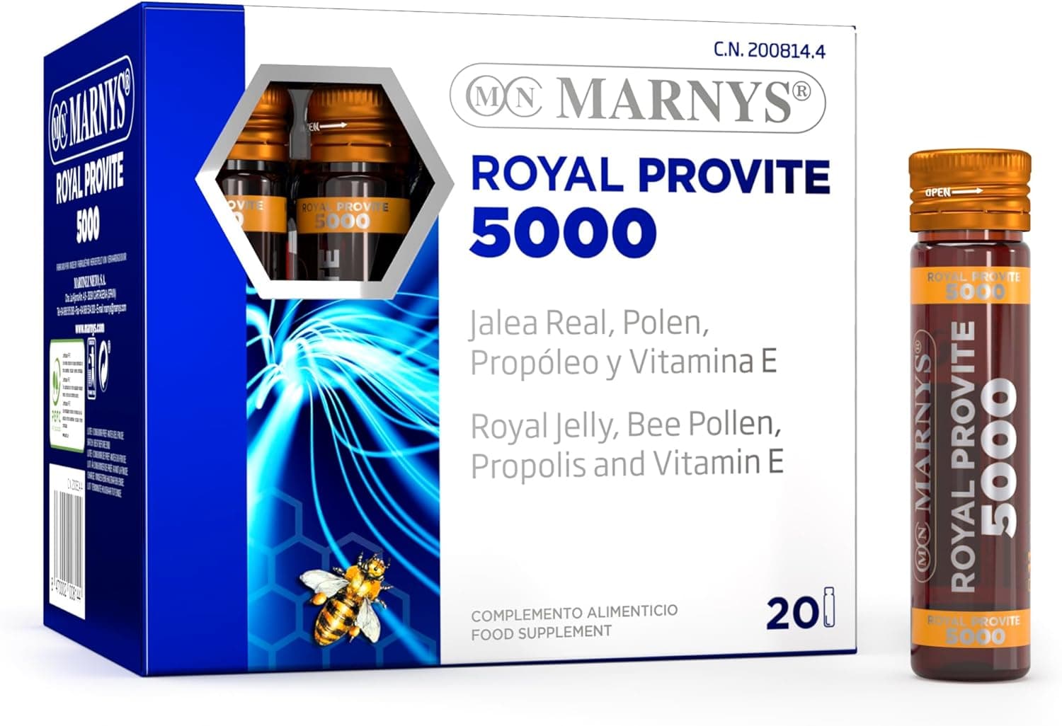 Marny's Geleia real pura 3,850 mg - Royal Provite 5000 - Energia máxima para períodos especiais - 20 frascos 416 g