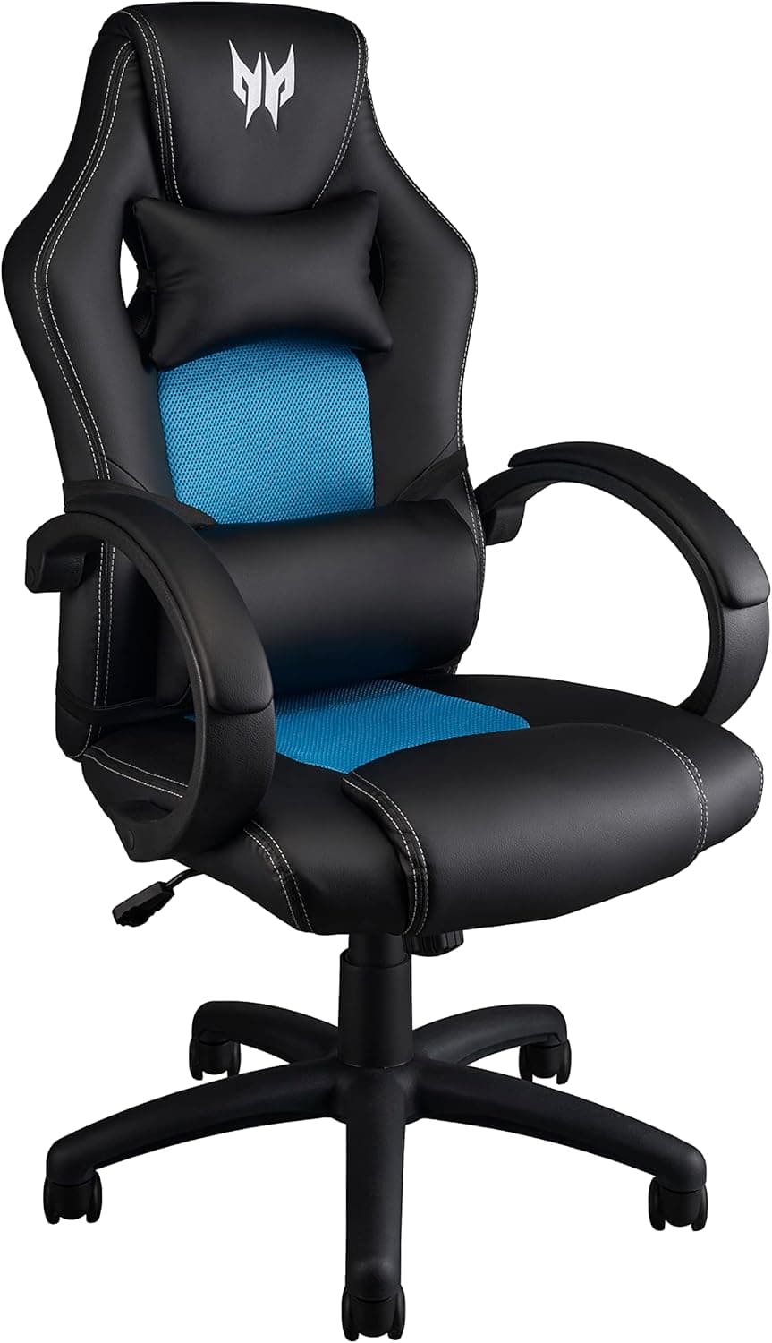 Predator Rift lite Essential Gaming Chair Cadeira de jogo, ergonómica, apoios de braços ajustáveis, almofada lombar, 87 x 69 x 39, 15 kg, preto e azul