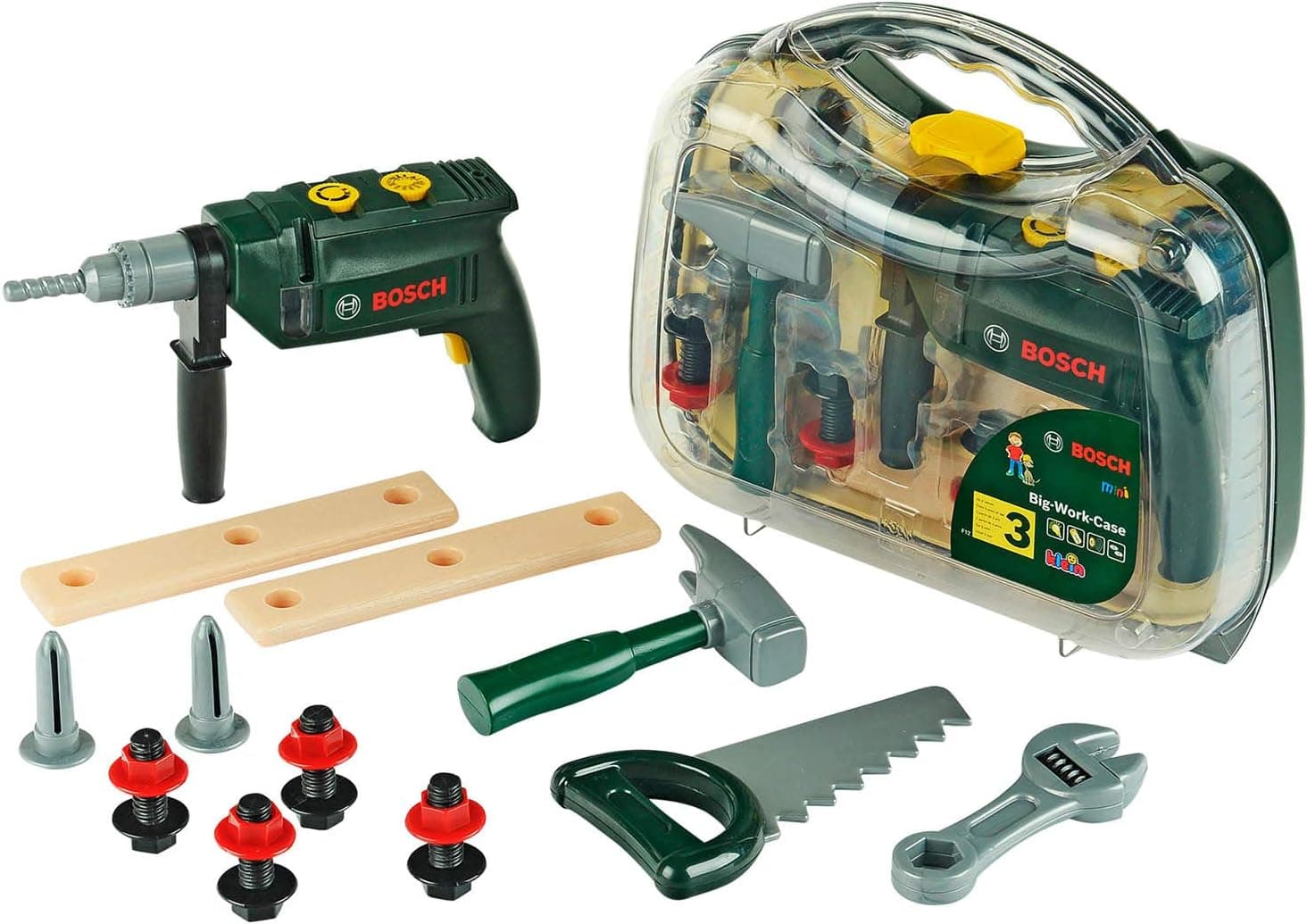 Theo Klein 8416 Bosch Tool Case, kit de ferramentas de 16 polegadas I Incl Furadeira a bateria com luz e som I Brinquedo para crianças de 3 anos ou mais