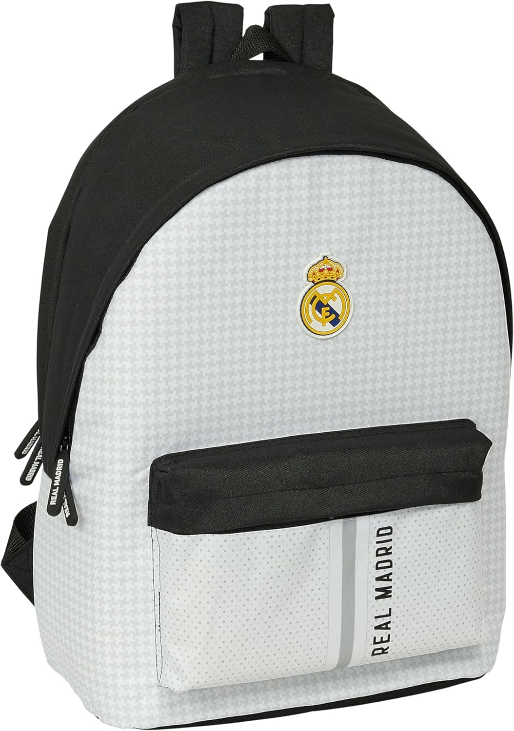 Safta REAL MADRID 1º equipamento 24/25, mochila para portátil de 15,6" e USB, ideal para jovens de diferentes idades, tecido reciclado, confortável e versátil, 31 x 18 x 44 cm