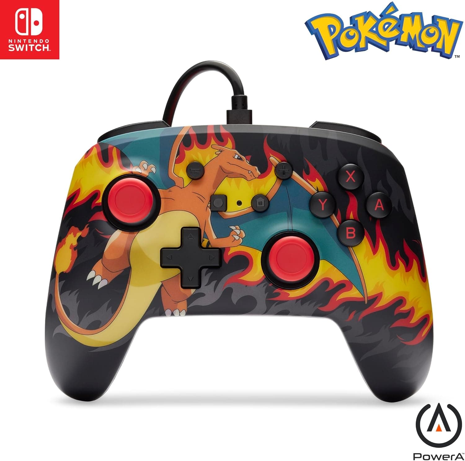 PowerA Comando com fio melhorado para Nintendo Switch - Pokémon; Charizard Firestorm, controle, controle de jogo, controle com fio, licenciado oficialmente