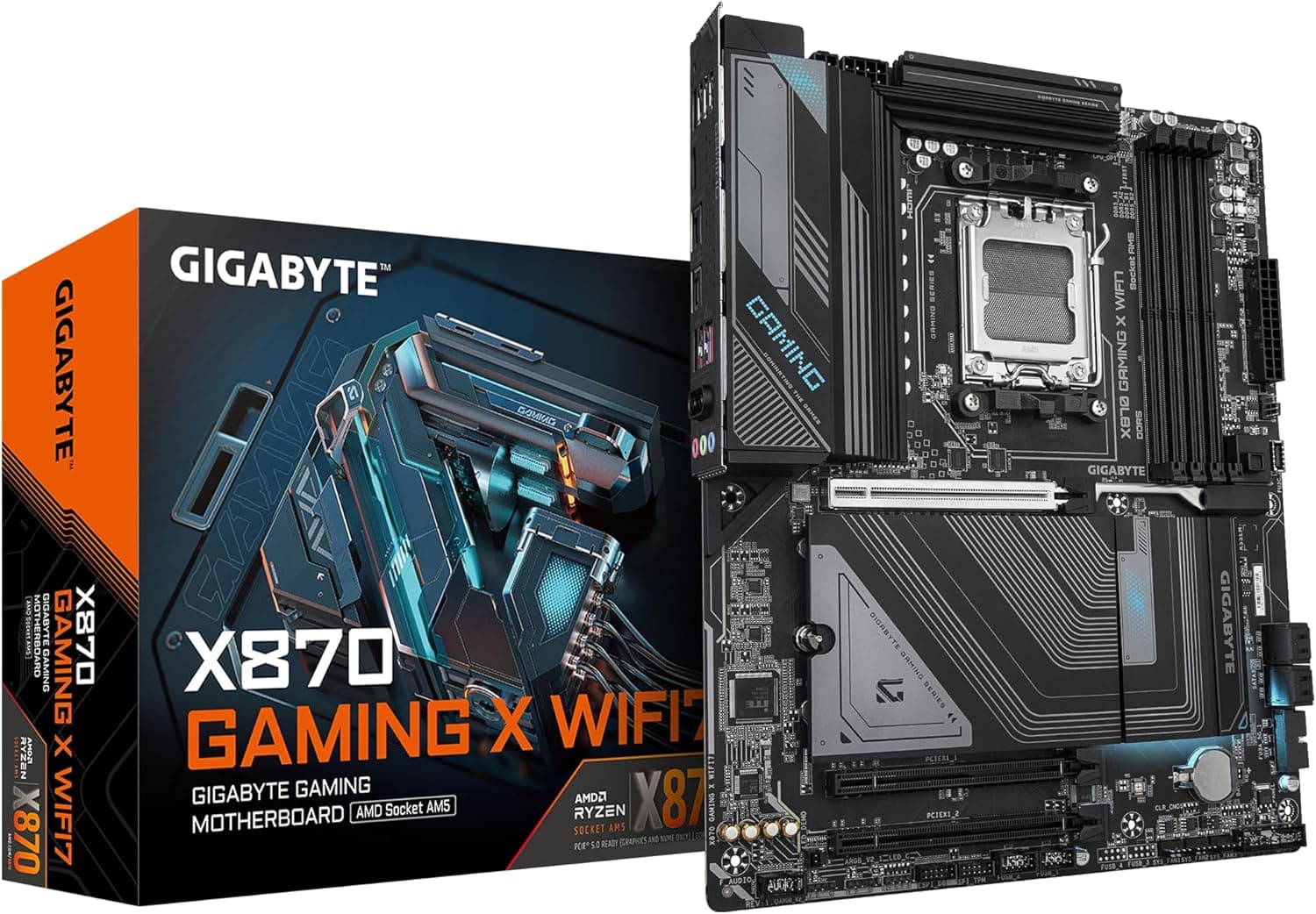 GIGABYTE Placa base X870 Gaming X WIFI7 - compatível com CPUs AMD Ryzen 9000, 16 + 2 fases VRM, até 8000 MHz DDR5 (OC), 1 x PCIe 5.0, Wi-Fi 7, LAN 2,5 GbE, USB 4 Anos