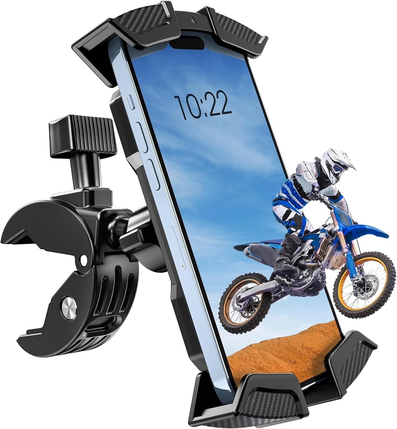 Suporte de telefone para moto/bicicleta/scooter – suporte com bloqueio de segurança para guiador, operação com uma mão