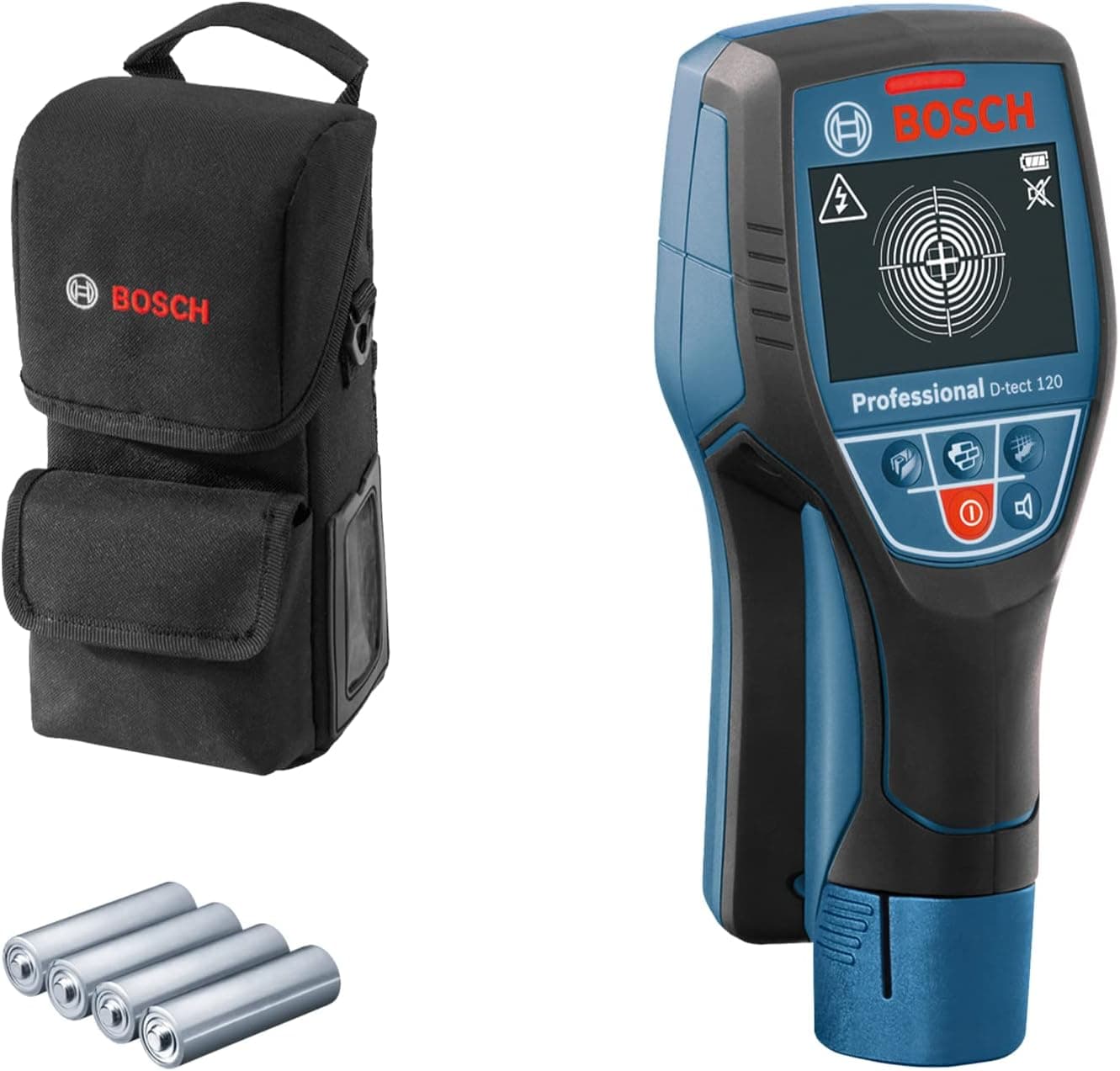Bosch Detector de parede profissional D-tect 120 (4 pilhas AA x 1,5 V, profundidade máxima. 120 mm, bolsa protetora), azul