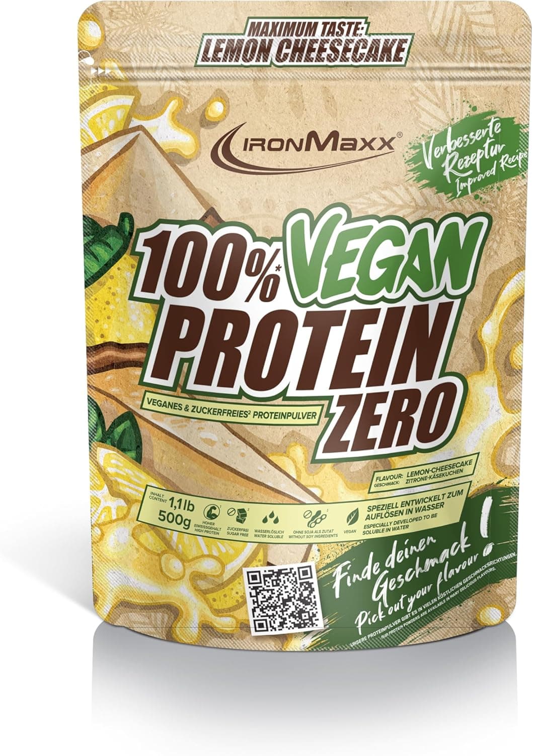 IronMaxx Proteína 100% vegana zero - cheesecake de limão 500 g | proteína vegana em pó de 4 componentes e sem açúcar | proteína em pó sem aspartamo