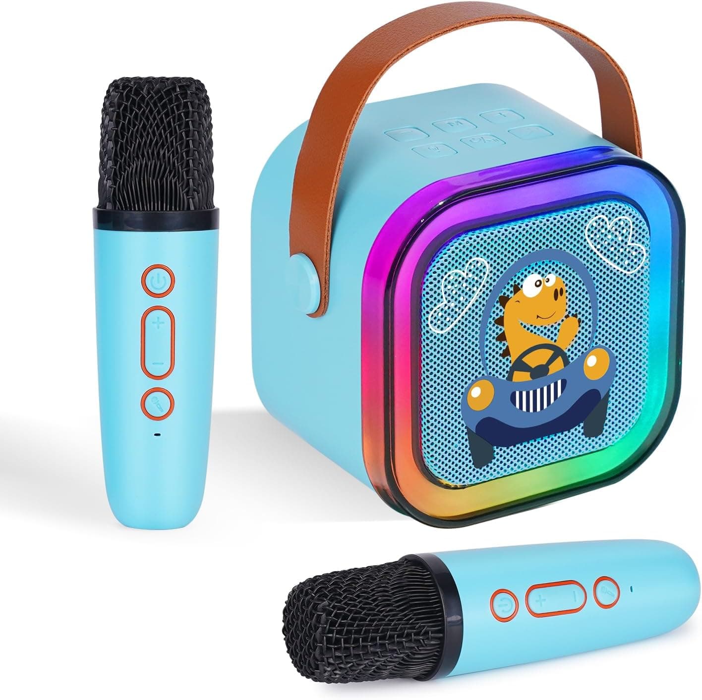 DYNASONIC A29. Karaoke com dois microfones. Altifalante Bluetooth Karaoke para crianças. Brinquedo eletrónico infantil. Presentes para crianças dos 3 aos 15 anos (dinossauro)