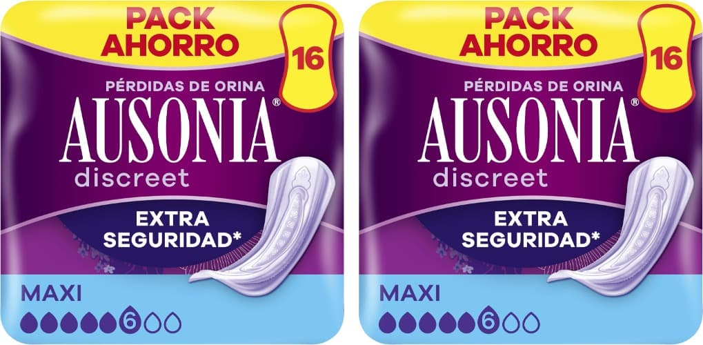 Ausonia Discreet Compressas noite incontinência mulher, Maxi, 16 unidades x 2