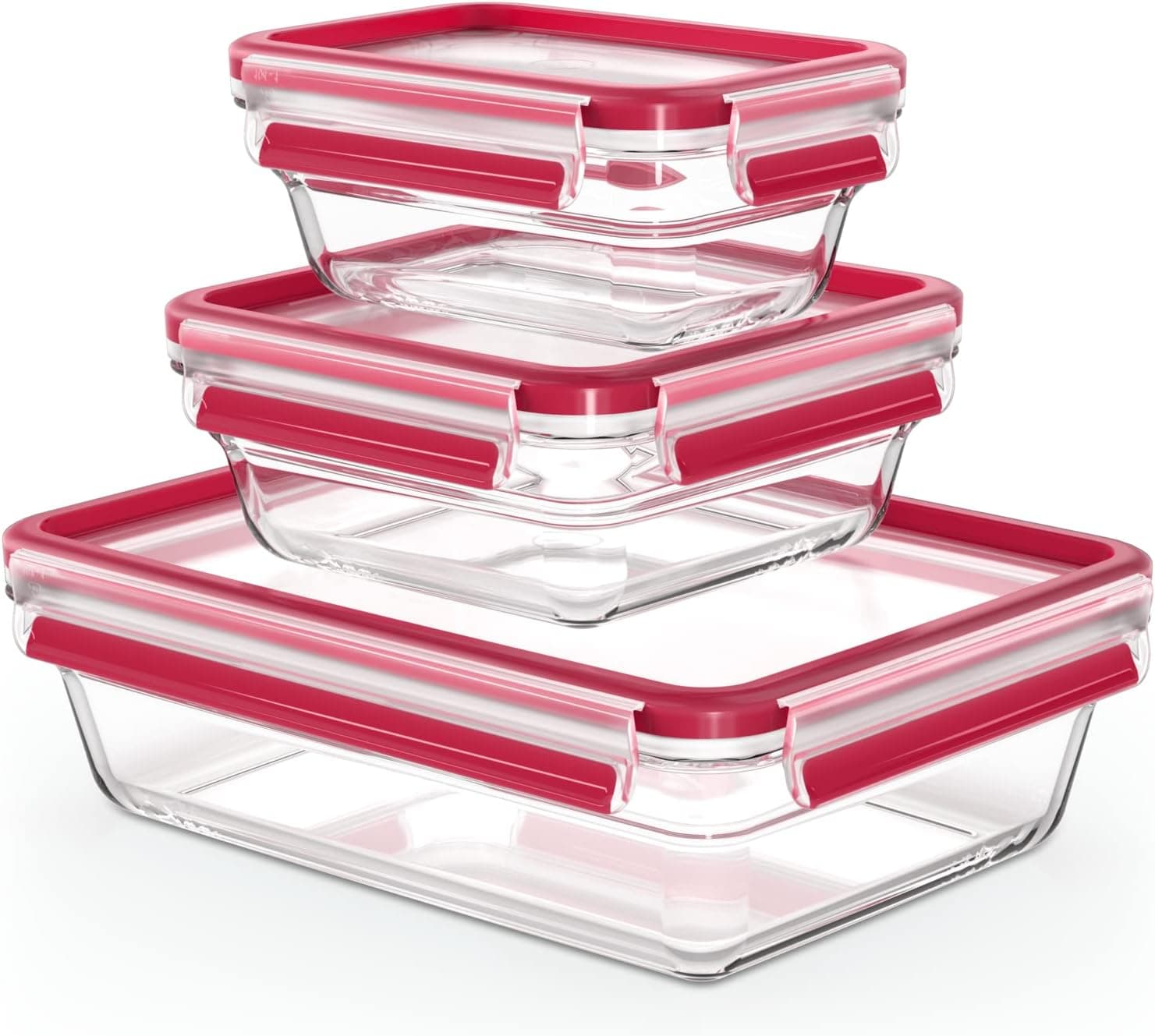 Emsa SET X3 C e C Vidro 0,45/0,8/2,0 L EMSA, vermelho, 0,45/0,8/2 L