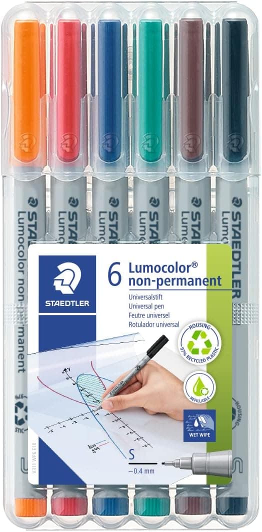 STAEDTLER Lumocolor 311 WP6 | Marcadores não permanentes superfinos com 0,4 mm, set de 6 unidades