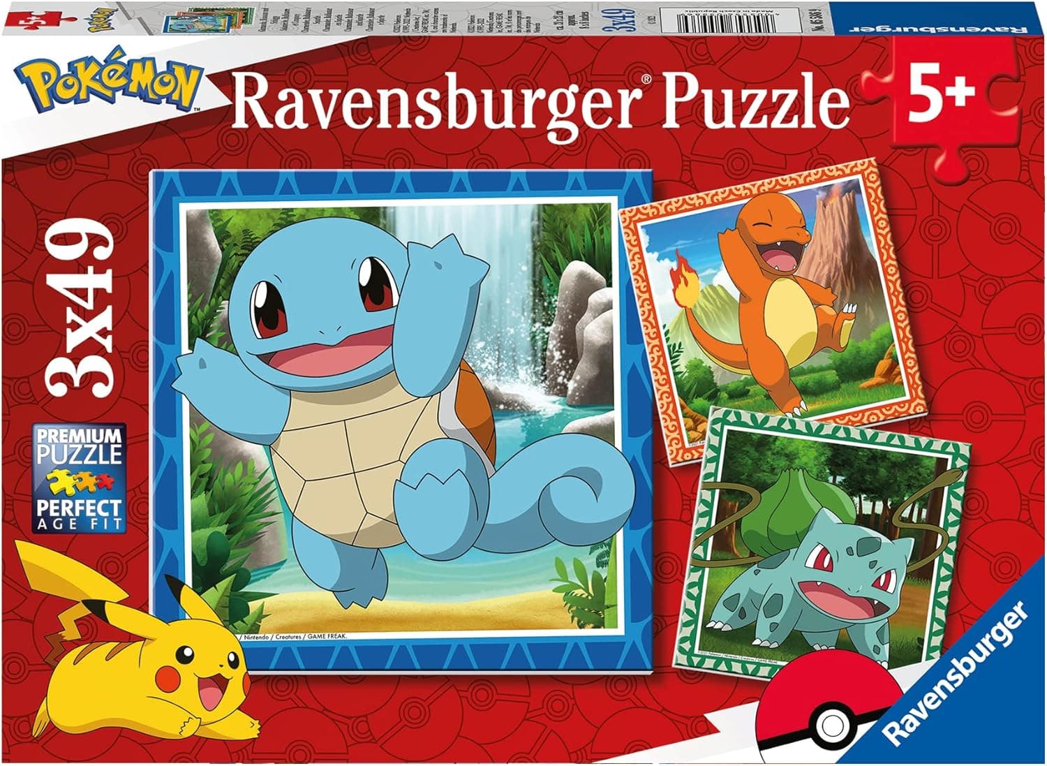 Ravensburger - Puzzle Pokémon, quebra-cabeças para crianças de 5 anos, jogo educativo e estimulante, 3 puzzles de 49 peças