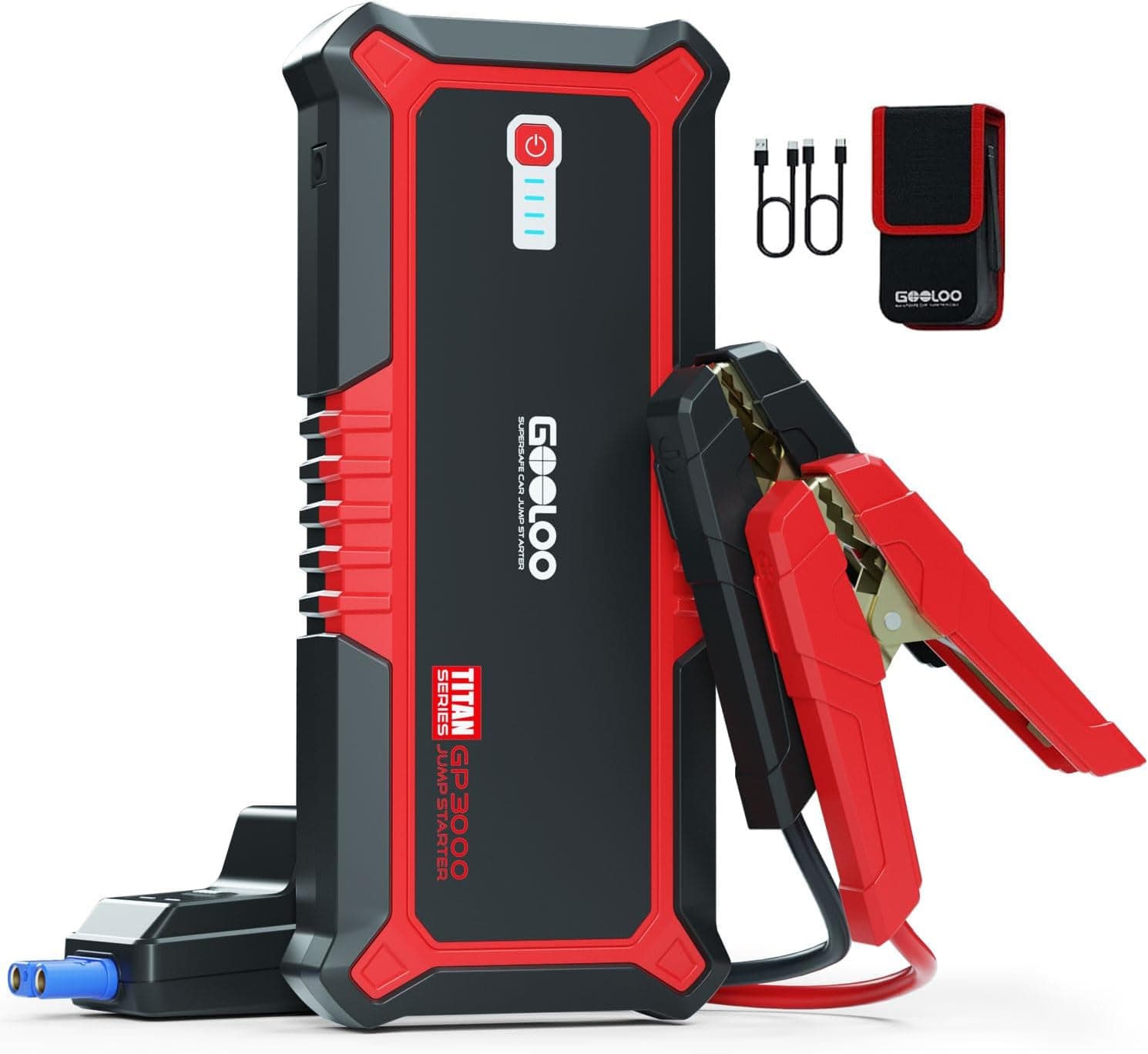 GOOLOO 3000A Arrancador de carros, SuperSafe 12 V iniciador de baterias de carro portátil (para 9,0 l de gasolina ou 7,0 l de gasolina), banco de energia portátil com USB e porta tipo C