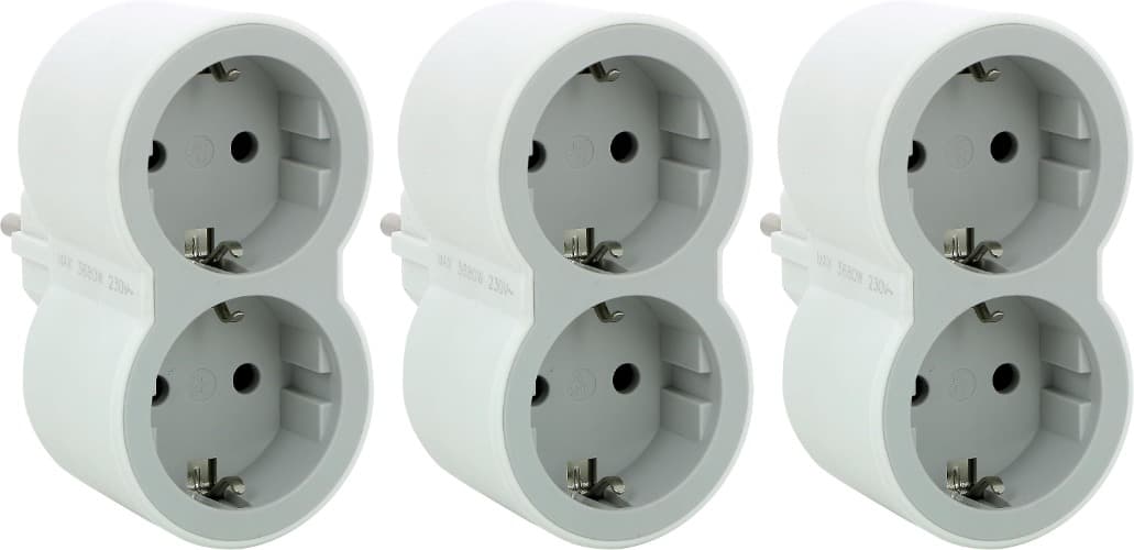 Legrand 694516, Adaptadores 2P+T, 2 tomadas de corrente/frontais, latão de tomadas. Cor branca/cinzento claro