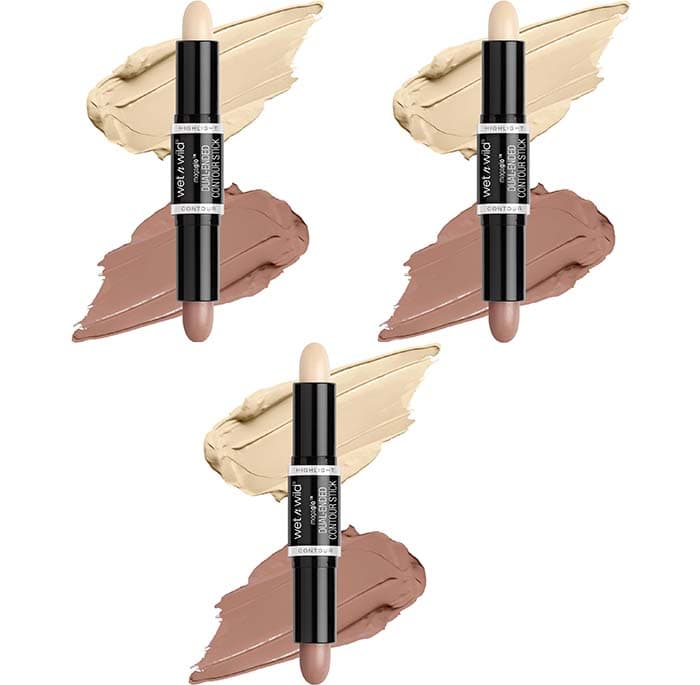 Wet n Wild - MegaGlo Dual-Ended Contour Stick - Iluminador e Contouring, Barra com duas extremidades - Textura funddente, para definir, esculpir e destacar o melhor de si - Light/M - 3 unidades