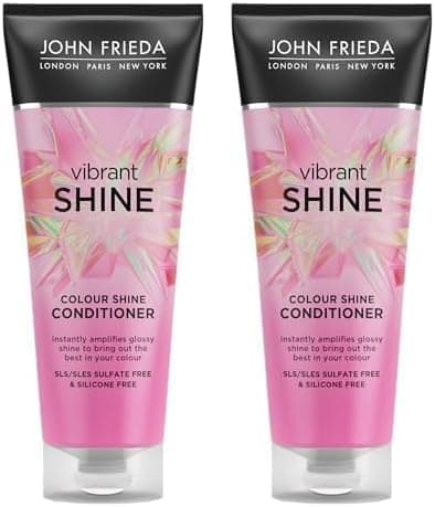 JOHN FRIEDA - Condicionador Shine 250 ml, aumenta o brilho aos tons de cor, com óleo de rosa mosqueta, sem silicone, hidrata o cabelo sem aglomerá-lo (embalagem de 2)