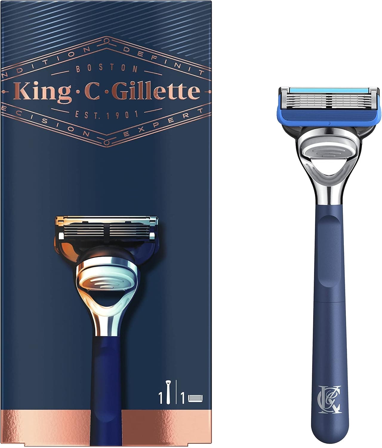 King C. Gillette Máquina de barbear homem com precisão integrada 1 lâmina de substituição, máquina de barbear, ideia de presente para homem