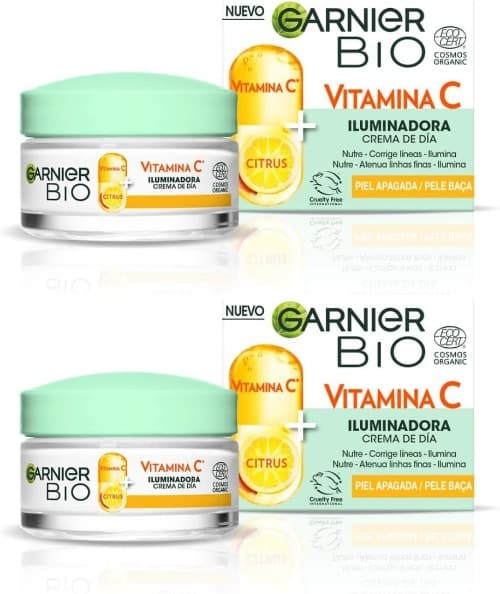 Garnier, Creme de dia iluminadora com vitamina C, corrige as linhas e potência a luminosidade em 24 H, fórmula vegana, 50 ml x 2