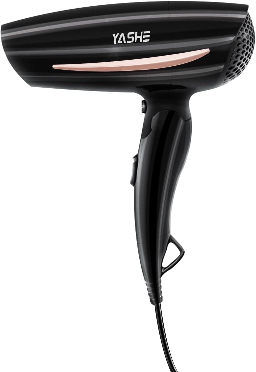 YASHE Secador de cabelo de viagem com cabo dobrável, 1200 W de secagem rápida, 2 configurações de calor e velocidade, botão de ar frio, design leve e compacto de 310 g, com gancho para pendurar