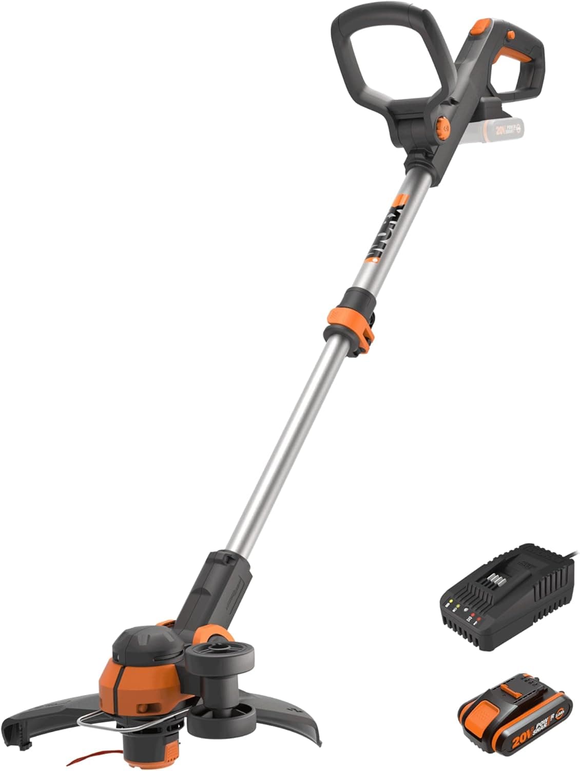 Worx 18 V (20 V Max) Aparador de relva, máquina de barbear e cortador de bordas 2 em 1 com linha de corte, diâmetro de corte de 30 cm, velocidade variável, 1 bateria, WG163E.2