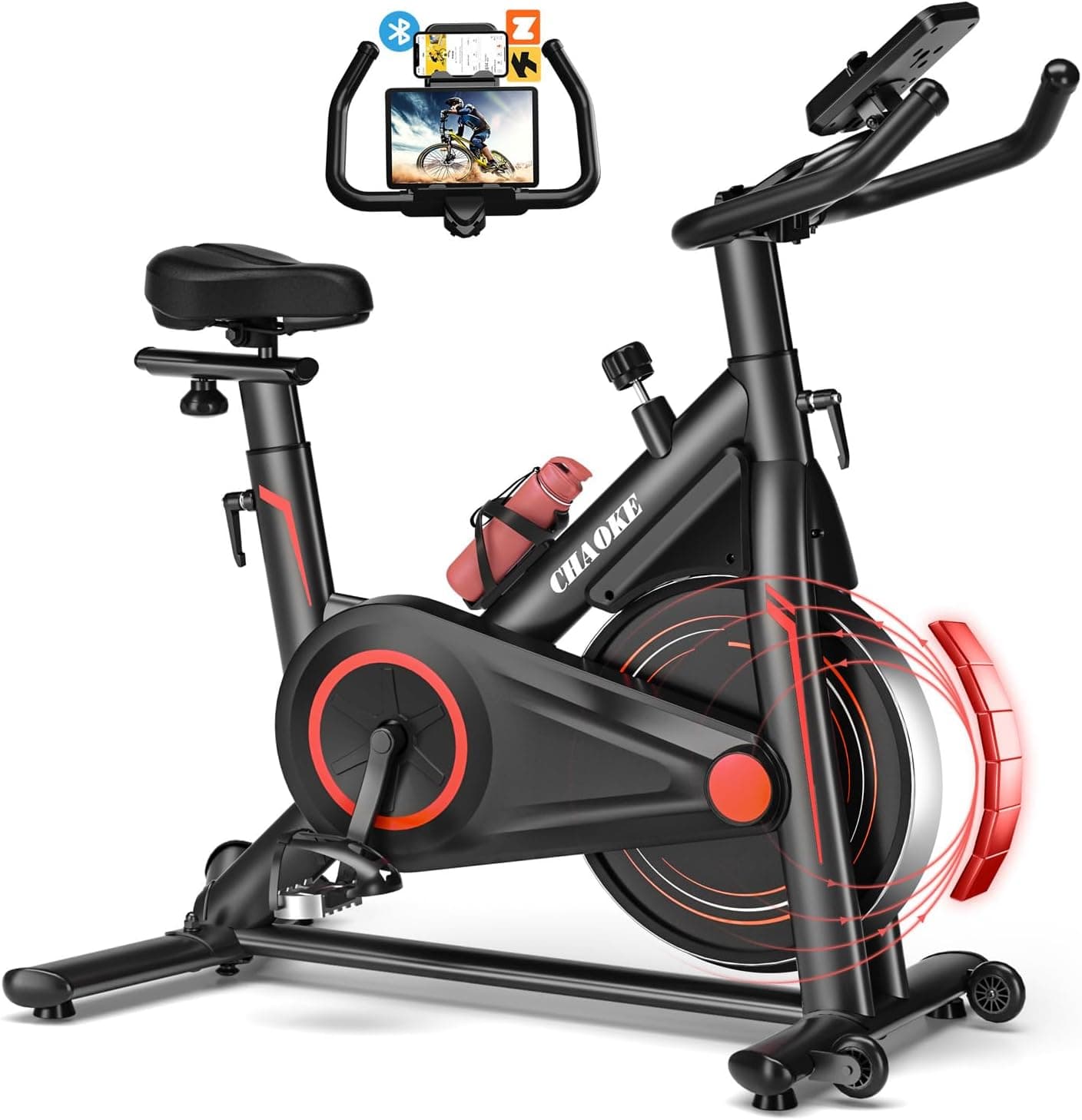 CHAOKE Bicicleta estática magnética com APP, bicicleta Spinning Fitness e Cardio em casa com ecrã LCD e porta-copos, silêncio 5DB, assentos confortáveis respiráveis, MAX 160 kg