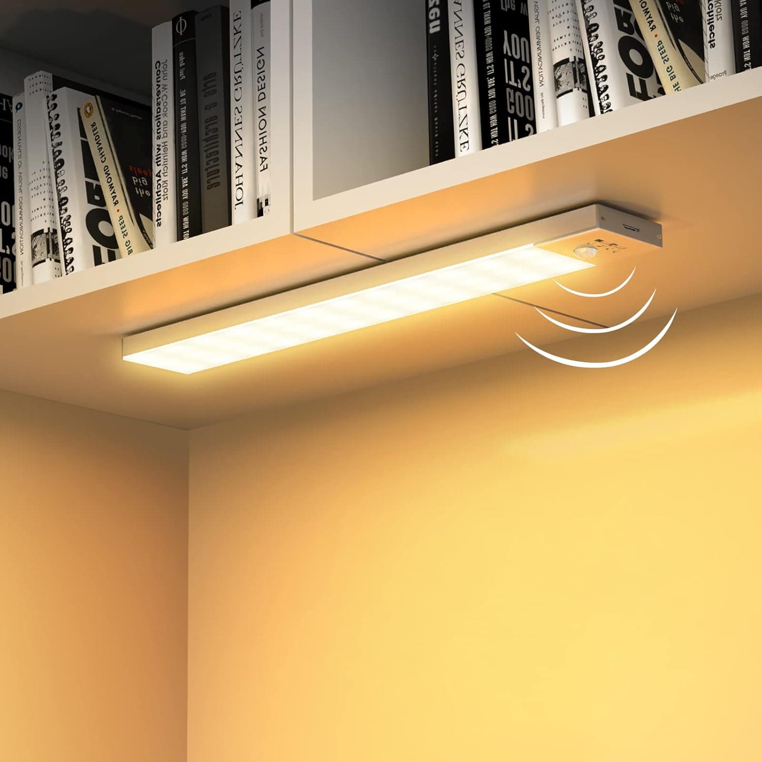 OUILA Luz LED armário magnético com sensor movimento luz quente 3000 K 36 LEDs 4 modos luz LED autocolante USB recarregável 1000 mAh luz noturna para mesa de estudo, escadas, cozinha, garagem - 2