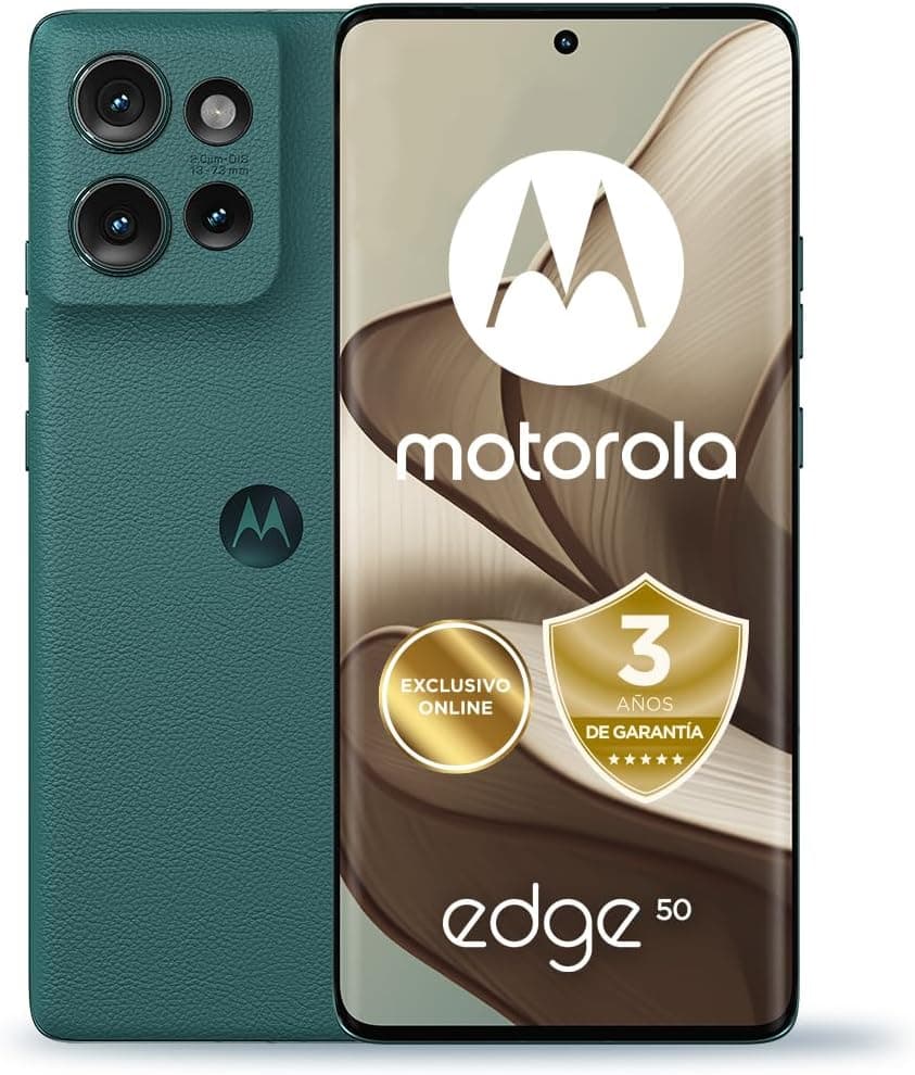 Motorola Edge 50, 24 GB (12 GB RAM Boost)/512 GB, Espanha, certificação militar de durabilidade, ecrã 6,7" pOLED 1,5 K, câmara 50 MP e zoom ótico 3X, carregamento TurboPower de 68 W, capa, verde