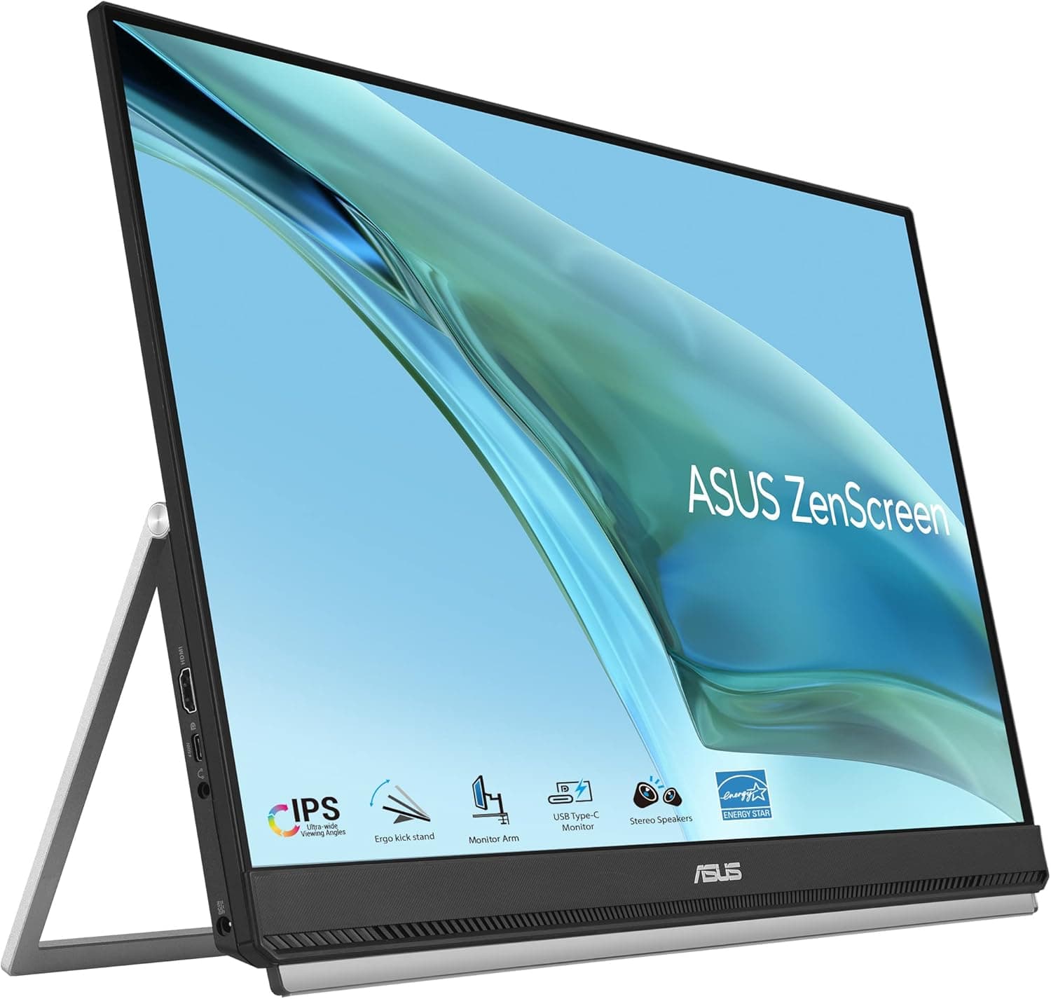 ASUS ZenScreen MB249C Monitor portátil FHD de 23,8" (1920 x 1080), sem moldura, IPS, antirreflexo, USB-C, altifalantes, roda, braçadeira em C, gancho para separadores, sustentabilidade ecológica