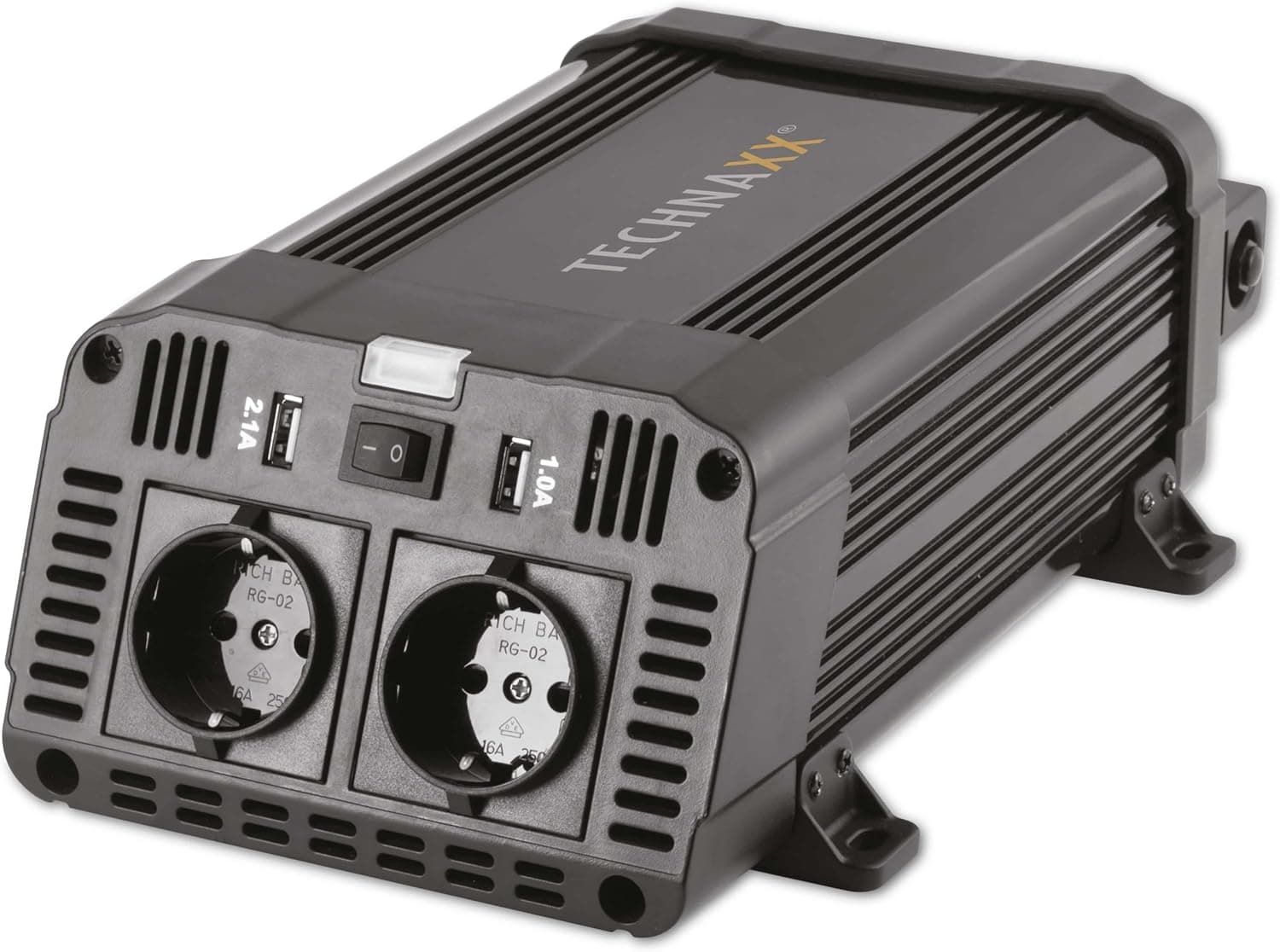 Inversor de carro Technaxx com ecrã LC 12 V a 230 V - inversor de carro certificado pela TÜV Rheinland com 2 tomadas Schuko e 2 portas USB - 1200 W / 2400 W (pico) - conversor de voltagem TE16