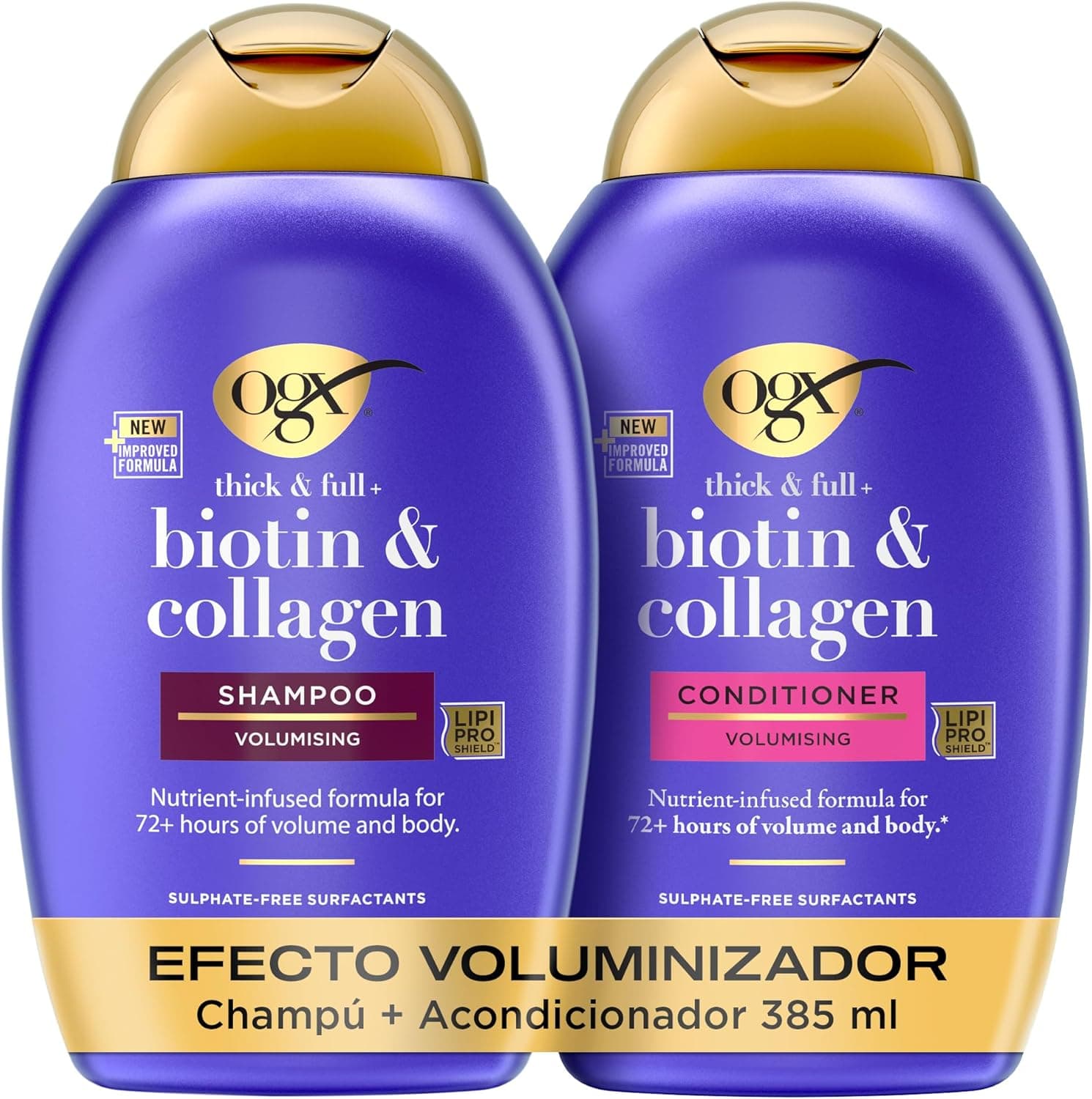 OGX Biotin & Collagen | Conjunto de shampoo e amaciador com biotina e colagénio para volume durante 72 horas, sem sulfatos, 2x385 ml