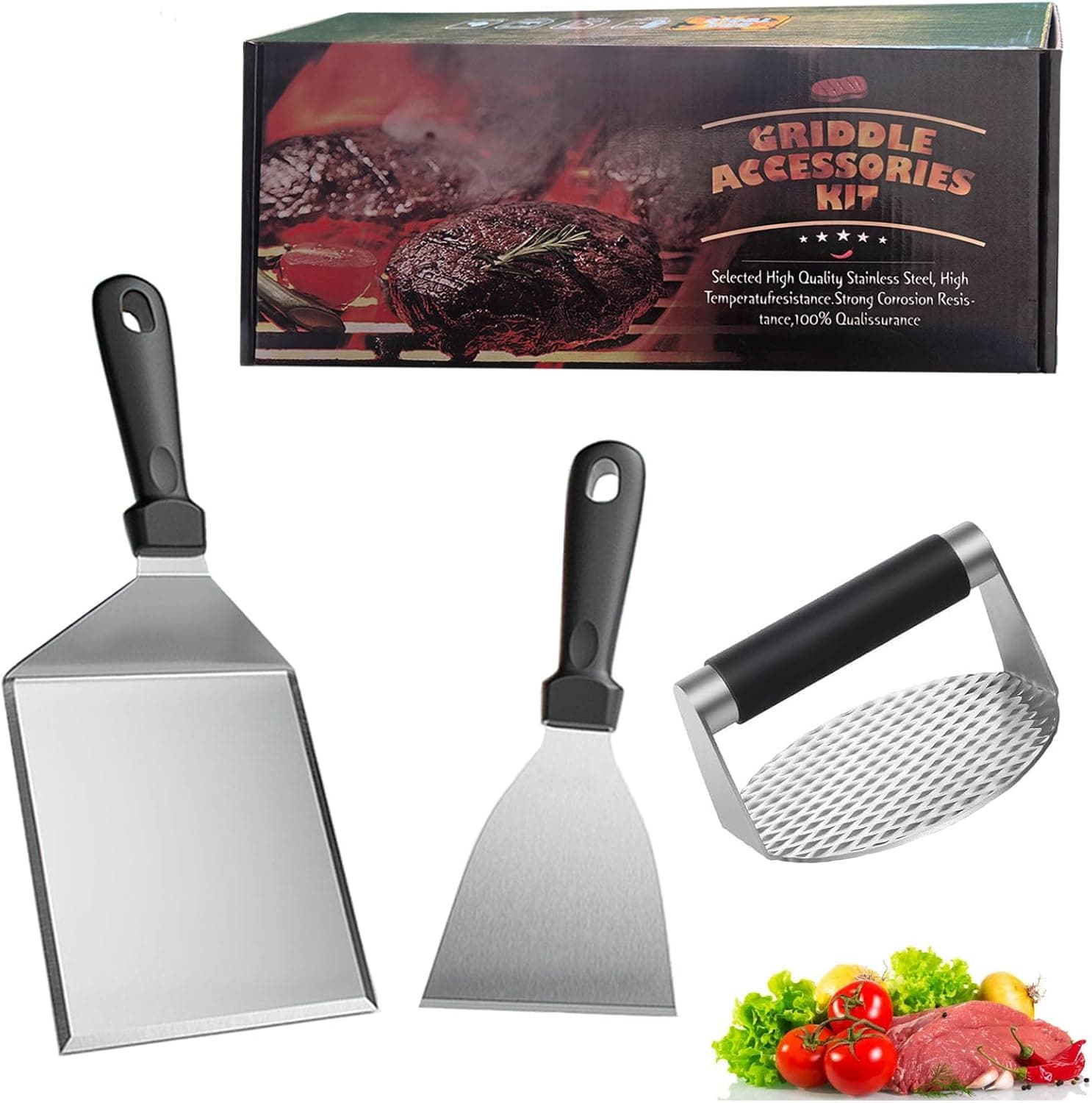 Aikvigss Burger Set | Conjunto profissional para hambúrguer com prensa e espátulas para churrasco