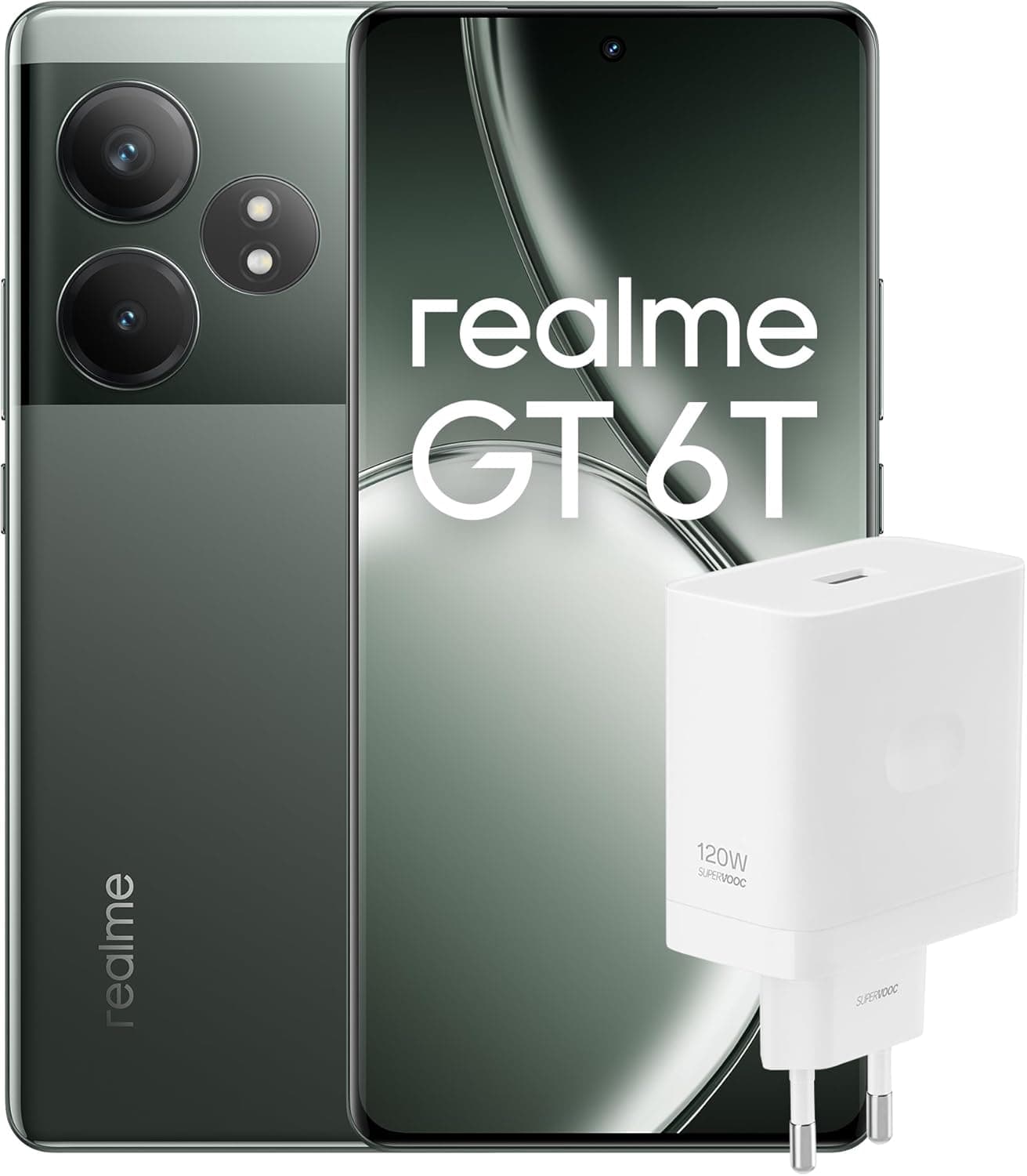 realme Smartphone GT 6T 256 GB 8 GB Razor Green EU SuperVOOC 120 W Power Adapter White