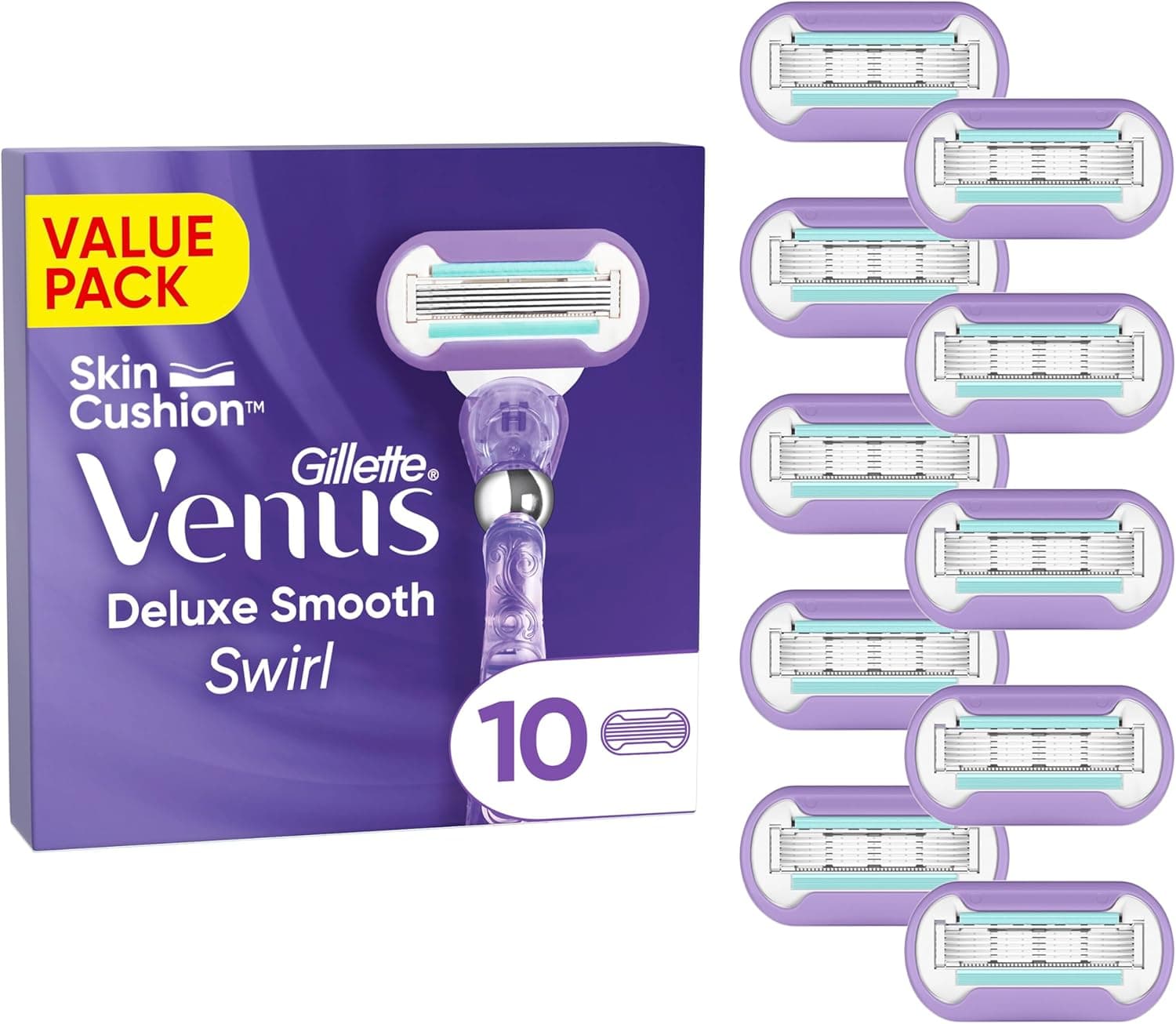 Gillette Venus Deluxe Smooth Swirl, substituição para máquina de mulher, pack de 10 peças, 5 folhas resistentes para fornecer uma depilação super macia e duradoura