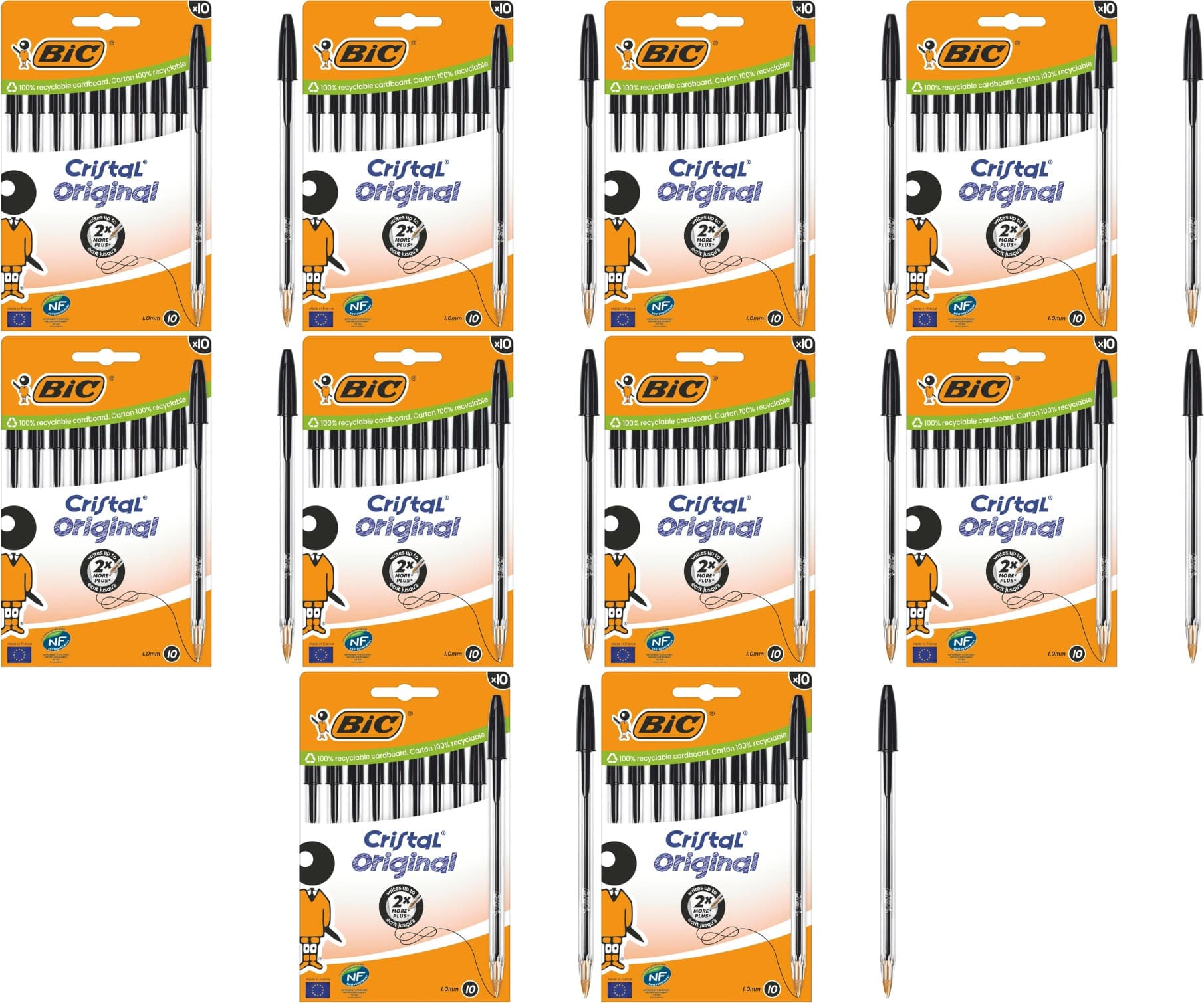 BIC Cristal original canetas esferográfica Bolita ponta média (10 mm) - tinta preta bolsa de 10 (embalagem de 6)