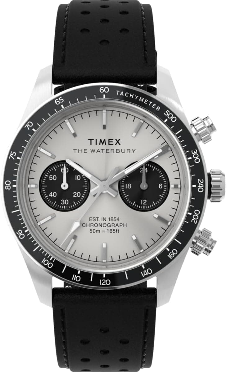 Timex Relógio cronógrafo para homem de quartzo com correia em couro TW2Y19300, Preto, Correia