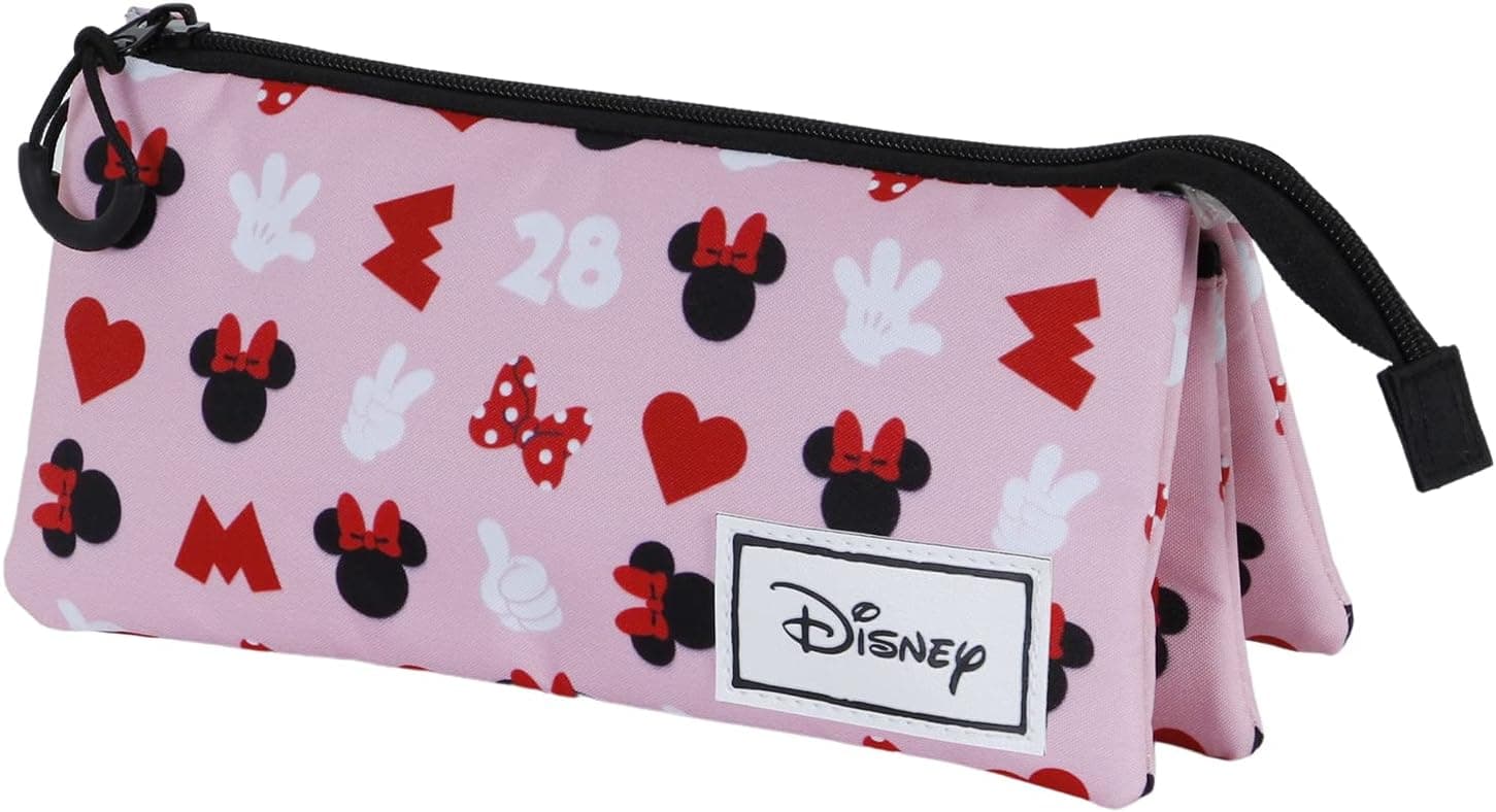 Disney Minnie Mouse Pinky Estojo escolar com 3 compartimentos, 11 x 23 x 7 cm