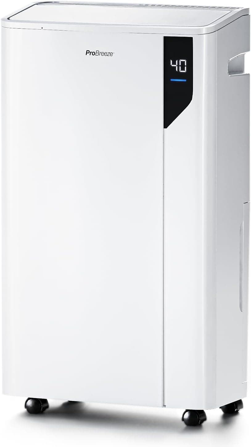 Pro Breeze Deshumidificador 20 l. Anti-humidade e mofo. Tanque removível e drenagem contínua, 5 modos, temporizador 24 h, ecrã tátil, sensor de humidade, secador de roupa (35 m²)