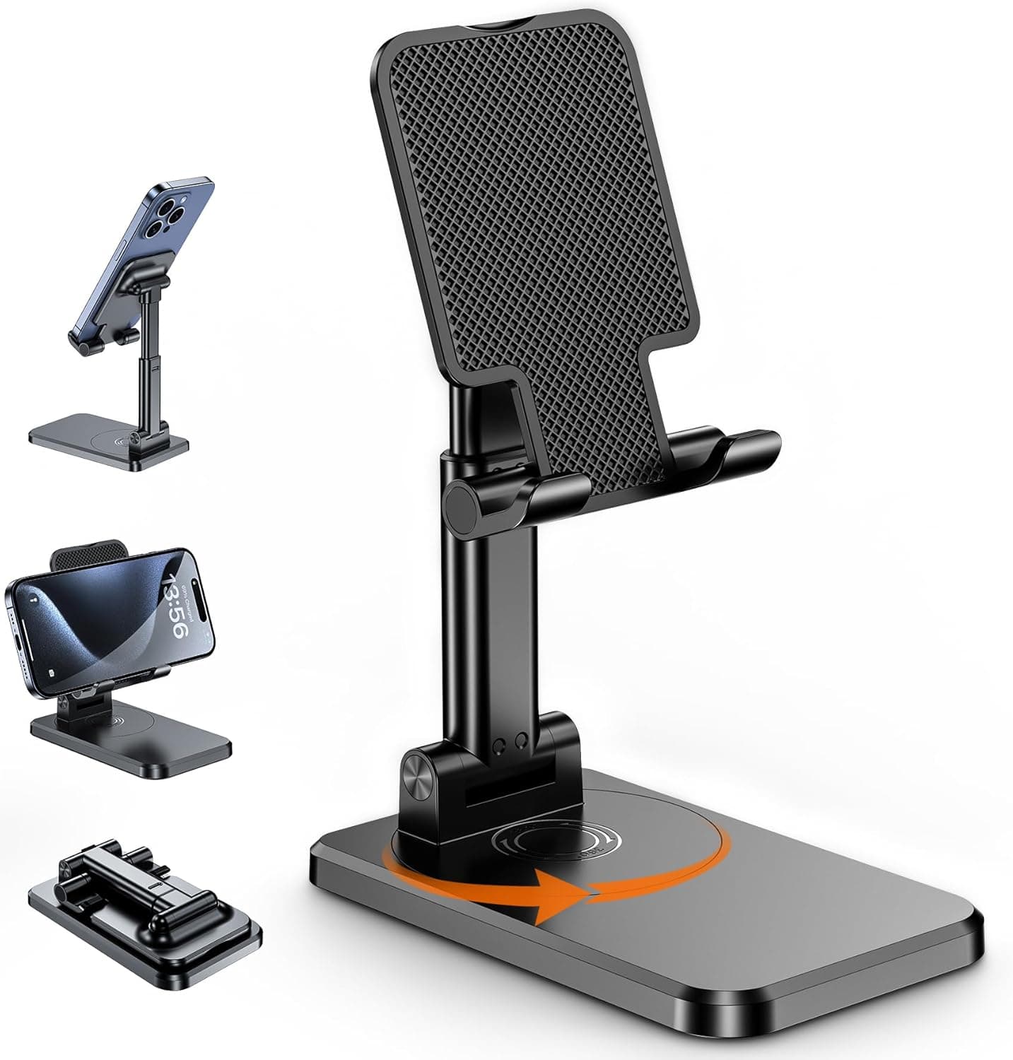 BHHB Suporte móvel mesa suporte móvel mesa dobrável e ajustável suporte universal para iPhone 15 14 13 12 11 Pro XS XR X 8, Huawei, Galaxy, Alle Smartphones (preto)