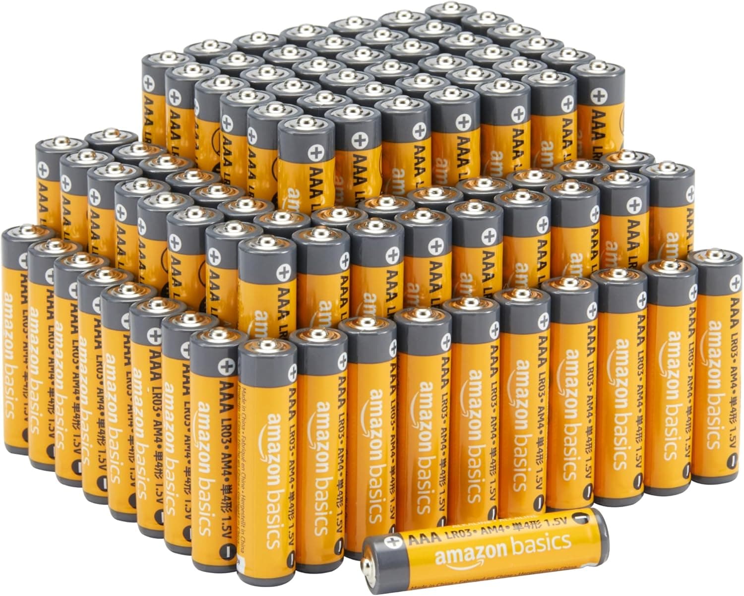 Amazon Basics - Pacote de 100 pilhas alcalinas AAA de alto desempenho, 1,5 volts, vida útil de 10 anos