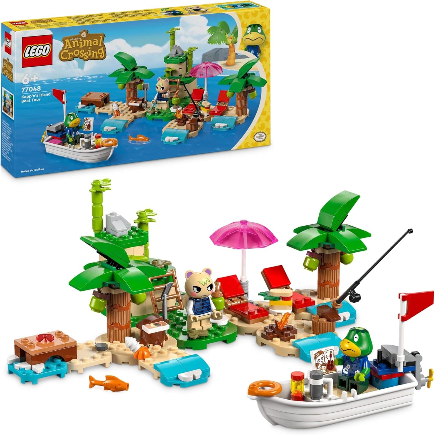 Lego Animal Crossing passeio de barco com o capitão brinquedo de construção criativa, 2 minifiguras do jogo de vídeoInc. Munchi, Presente de aniversário para meninas e meninos de 6 anos ou mais 77048