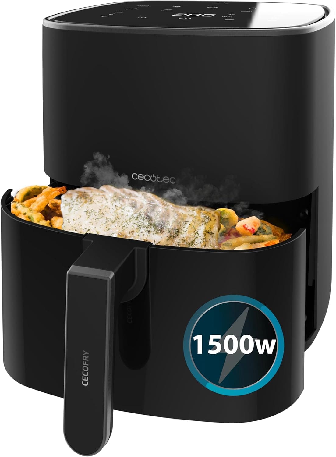Cecotec Frigideira de ar Cecofry Fantastik 5500 Essential, 5,5 l. 1500 W, Tecnologia PerfectCook, digital e tátil, regulável 80 - 200 ºC, 9 modos, temporizador 60 min, proteção contra sobreaquecimento