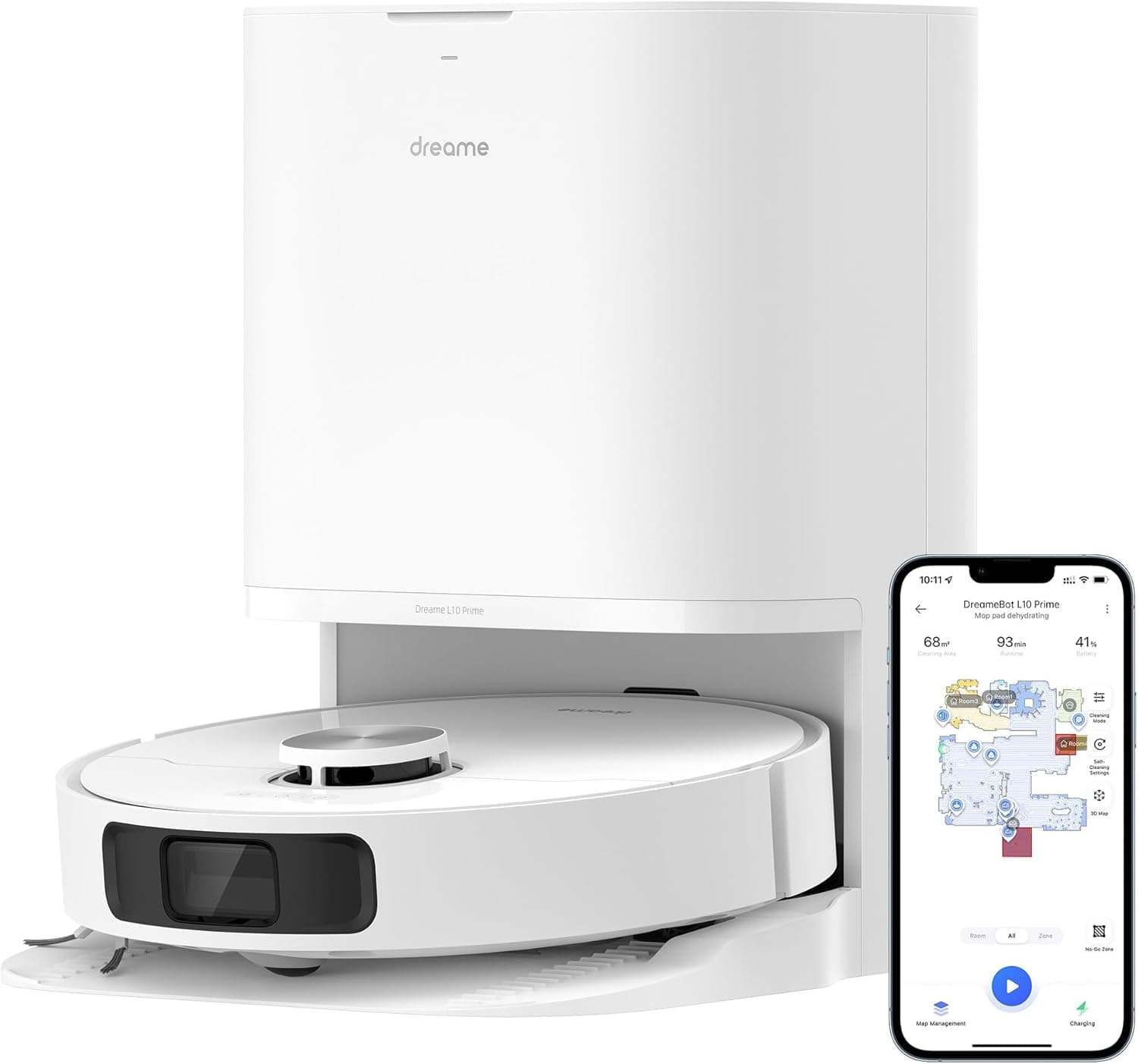 DREAME L10 Prime Robot aspirador e lava-chão, 4000 Pa Robot aspirador com elevação de roupa até 7 mm, roupa de auto-limpeza, LDS navegação, mapeamento 3D, controlado por aplicativo, Alexa, remoto
