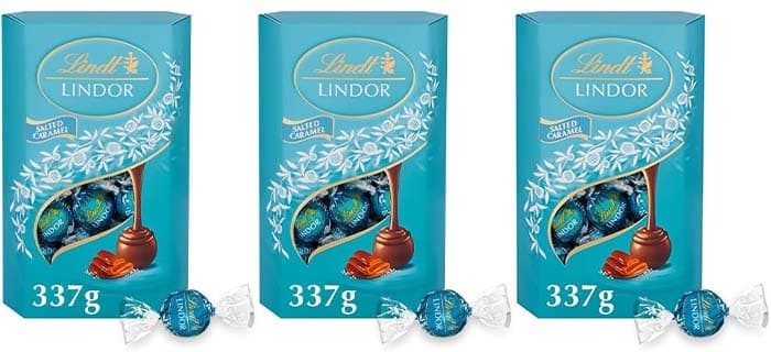 Lindt bombons LINDOR CORNET chocolate com caramelo salgado, deliciosa gostosa com interior de chocolate cremoso, 337 g x 3
