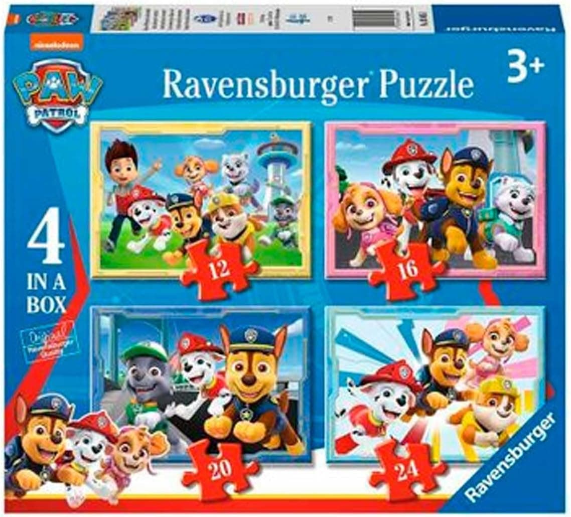 Ravensburger - Puzzle: Patrulha canina, puzzles crianças 3 anos ou mais, quebra-cabeças, 4 quebra-cabeças de 12, 16, 20 e 24 peças, presentes crianças 3 anos, 70 x 50 cm