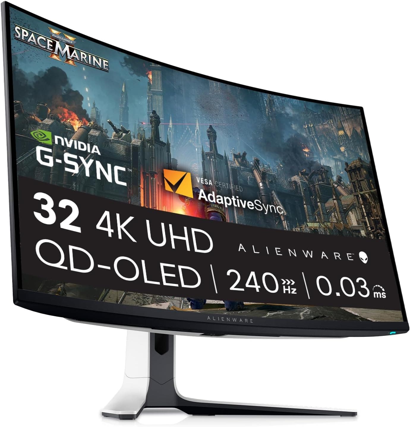Alienware AW3225QF 32" 4K UHD (3840 x 2160) 1700R monitor de jogos curvo, 240 Hz, QD OLED, 0,03 ms, compatível com NVIDIA G-Sync, HDR, visão Dolby, USB-C, DisplayPort, 2X HDMI, 4X USB 3 anos de garantia 