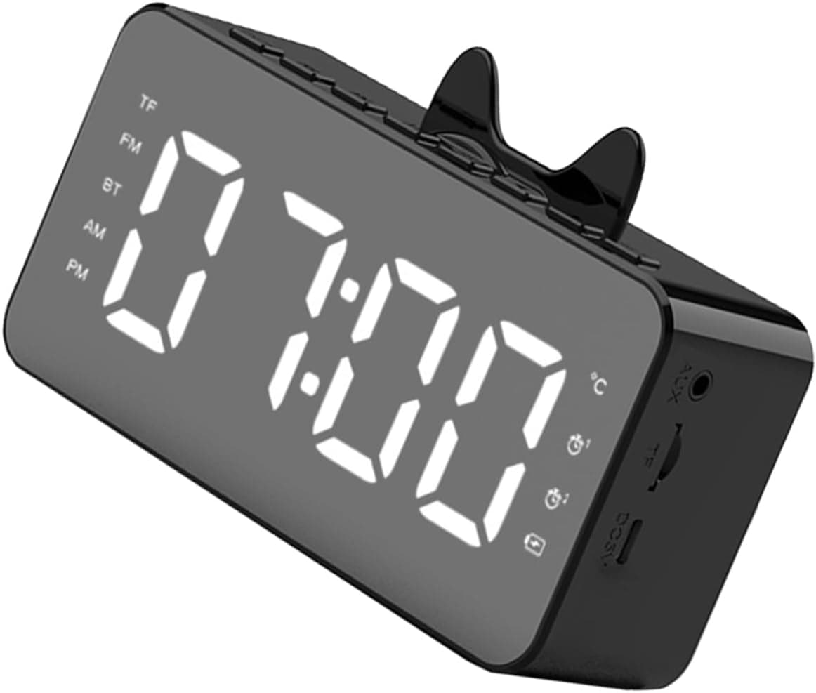 OSALADI Altifalante despertador com ecrã LED, relógio digital compacto e rádio FM, prático e fácil de usar, despertador para viagens e viagens
