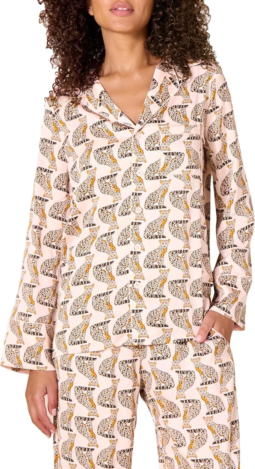 Amazon Essentials Camisa de dormir em cetim de manga comprida de corte reto para mulher